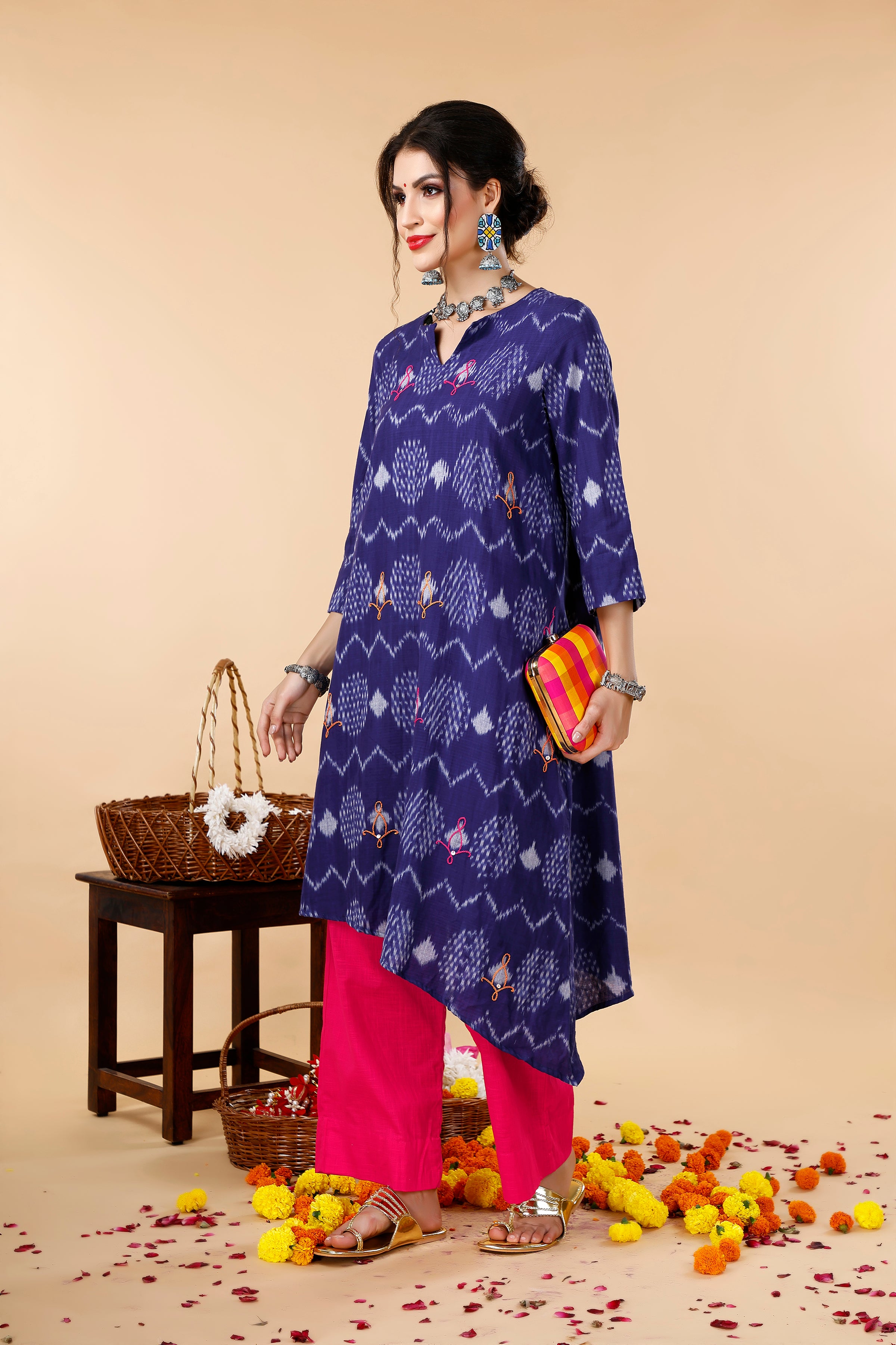 Blue Asymmetric Ikat Coord Set
