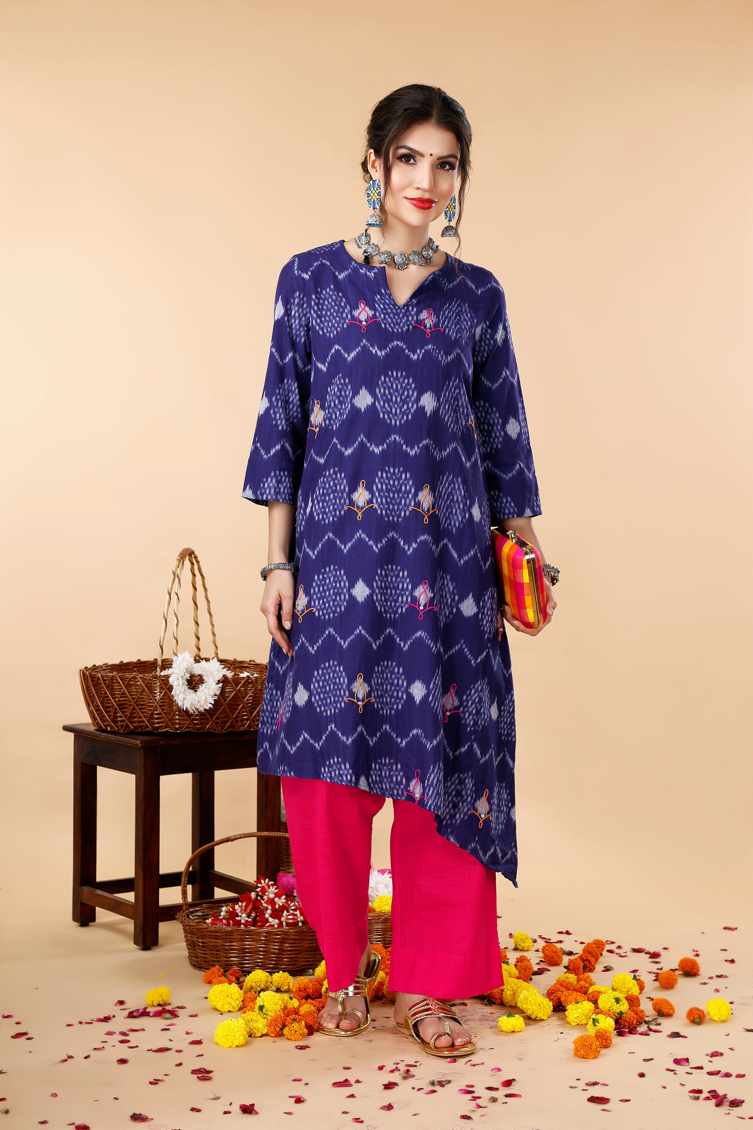 Blue Asymmetric Ikat Coord Set