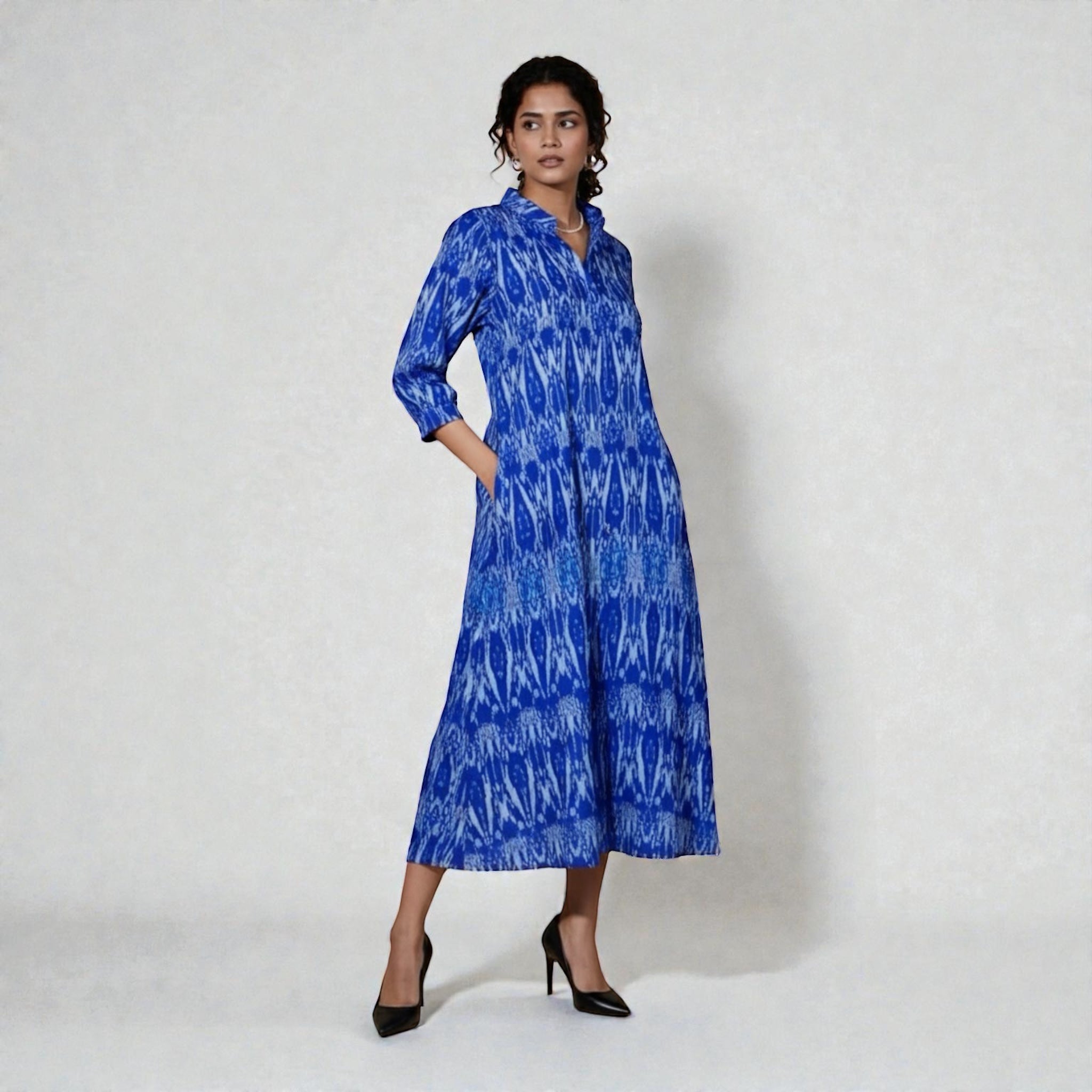 Blue Ikkat Jacket Dress