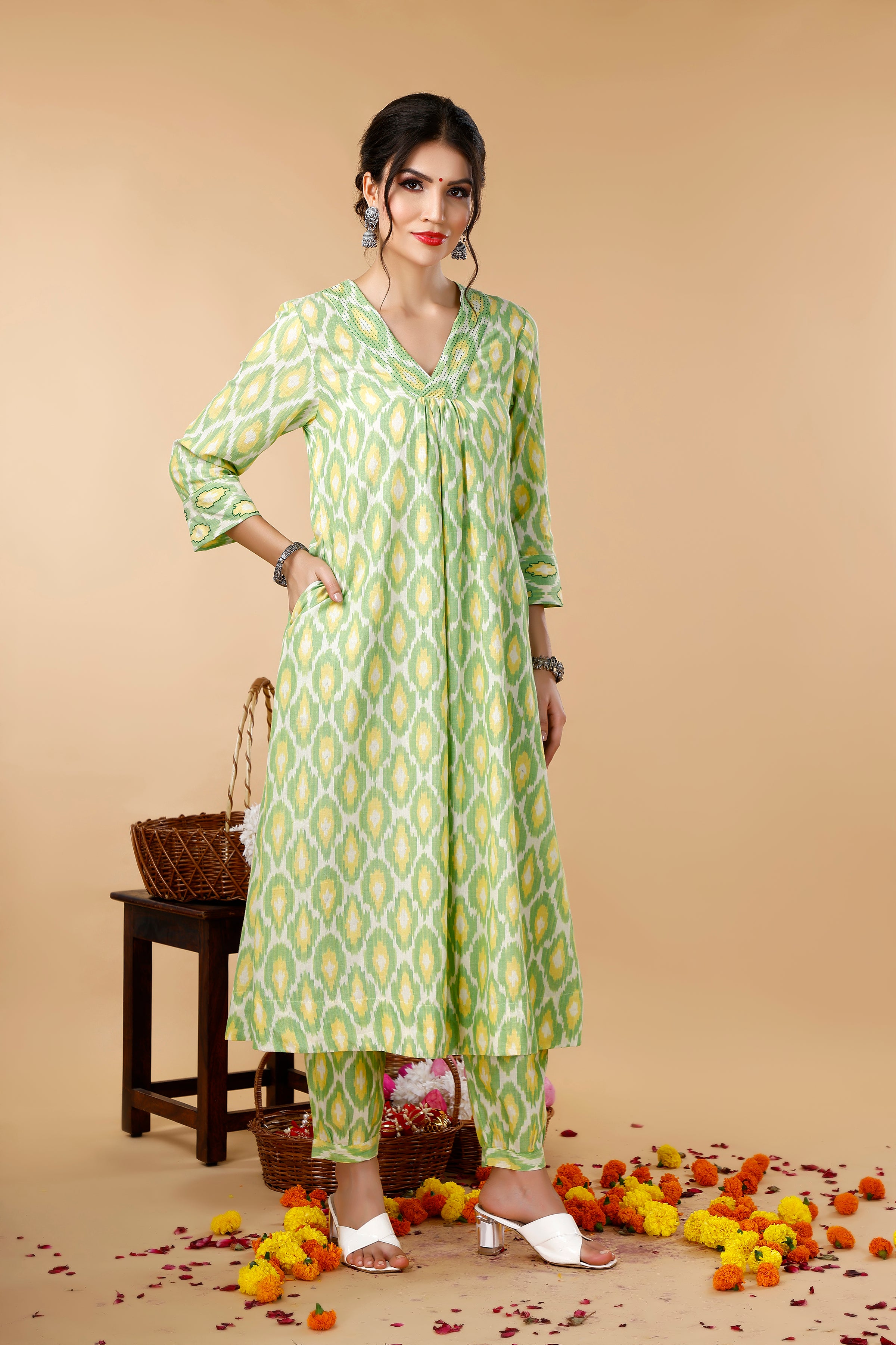 Ikat hand embroidered Coord Set