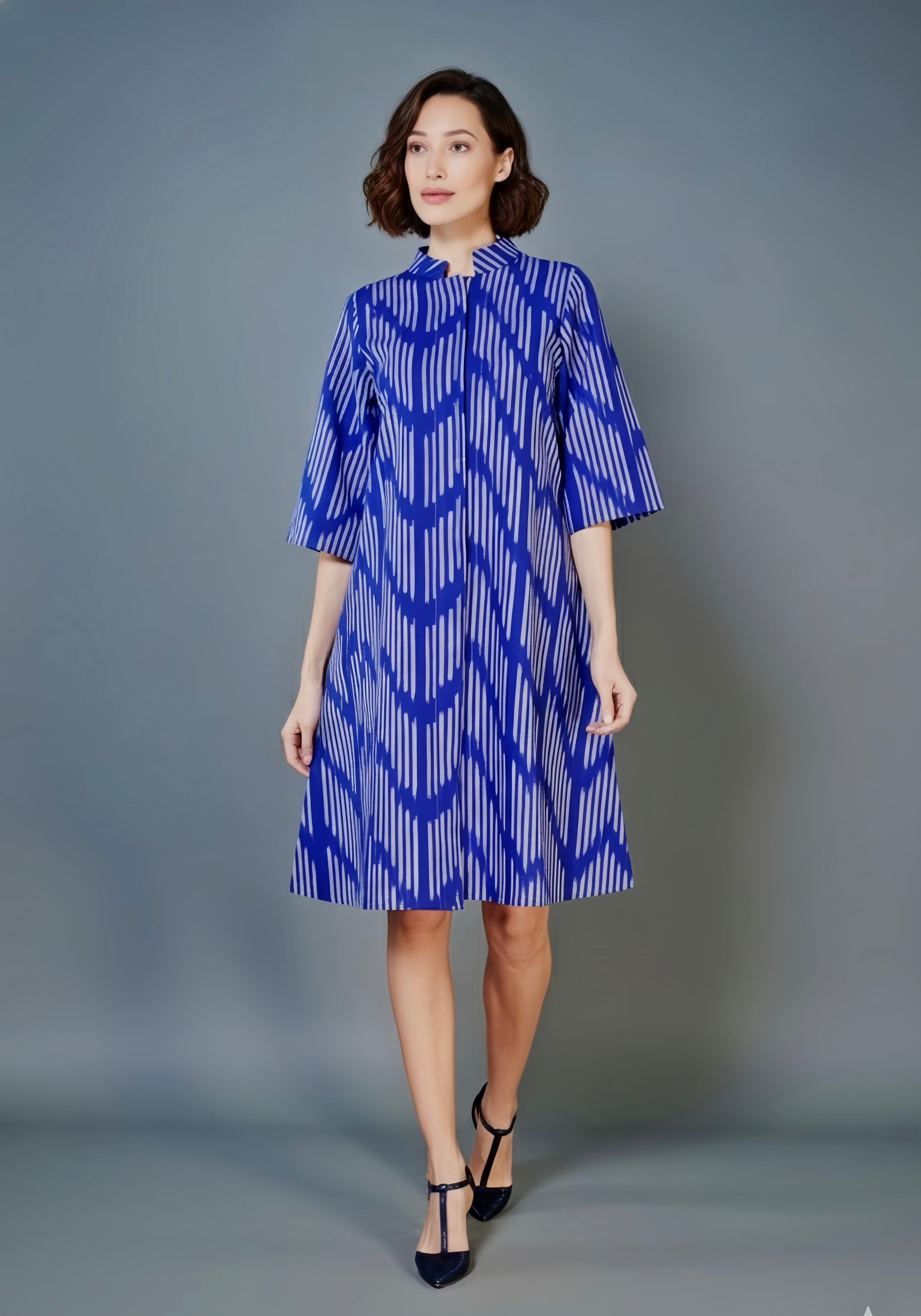 Blue Ikat Jacket Dress
