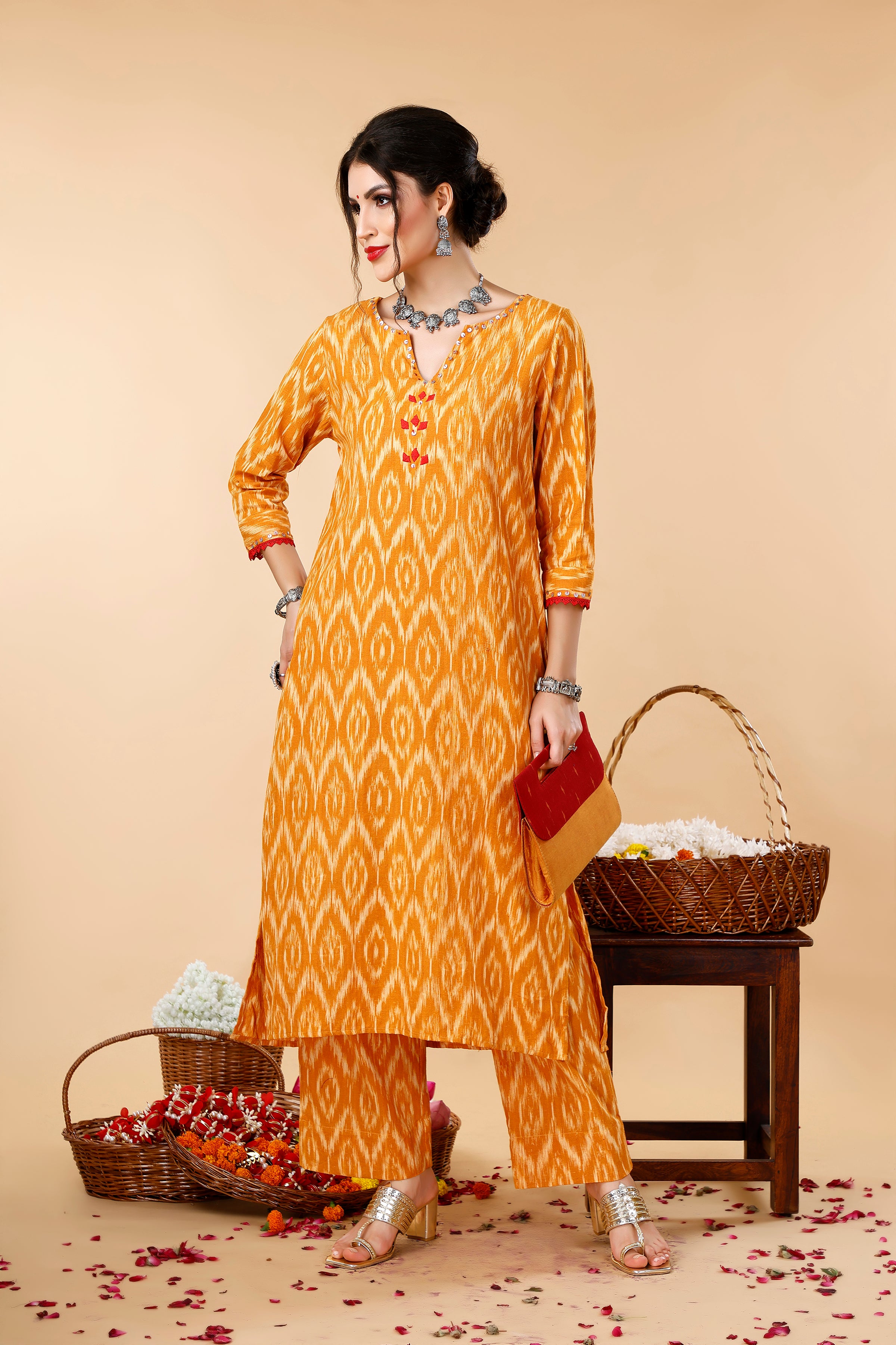 Mustard Ikkat Coord Set