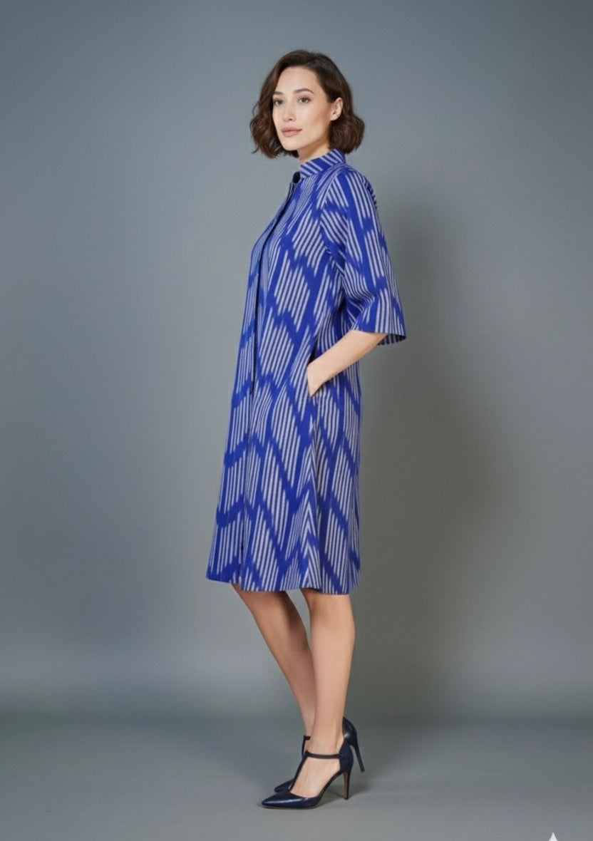 Blue Ikat Jacket Dress
