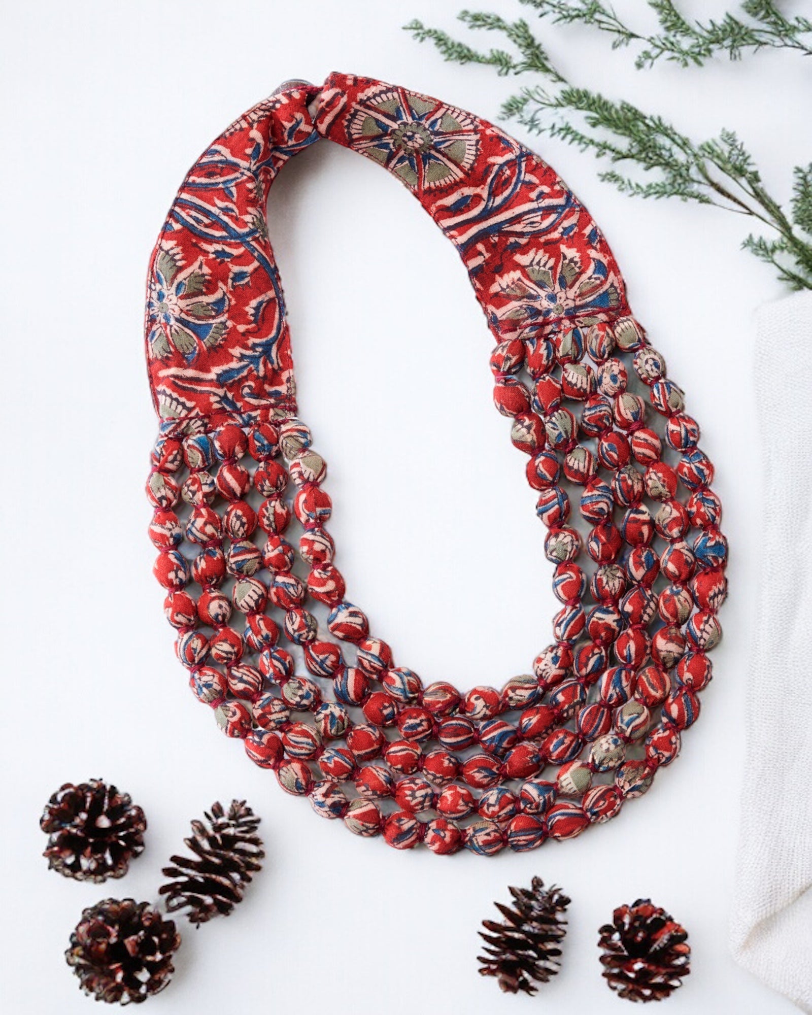 Kalamkari Fabric Beads Necklace