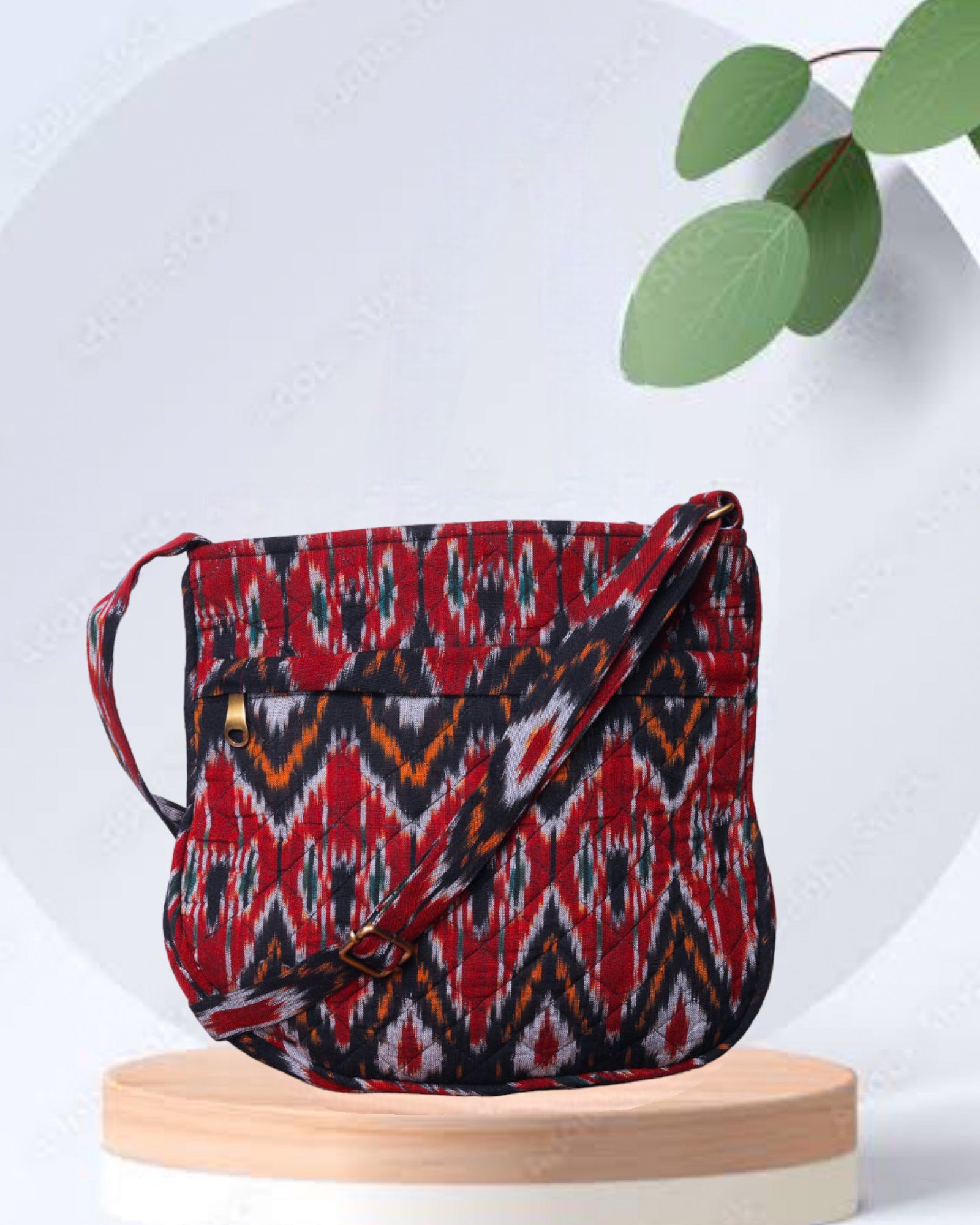 Red Black Ikat Crossbody Bag