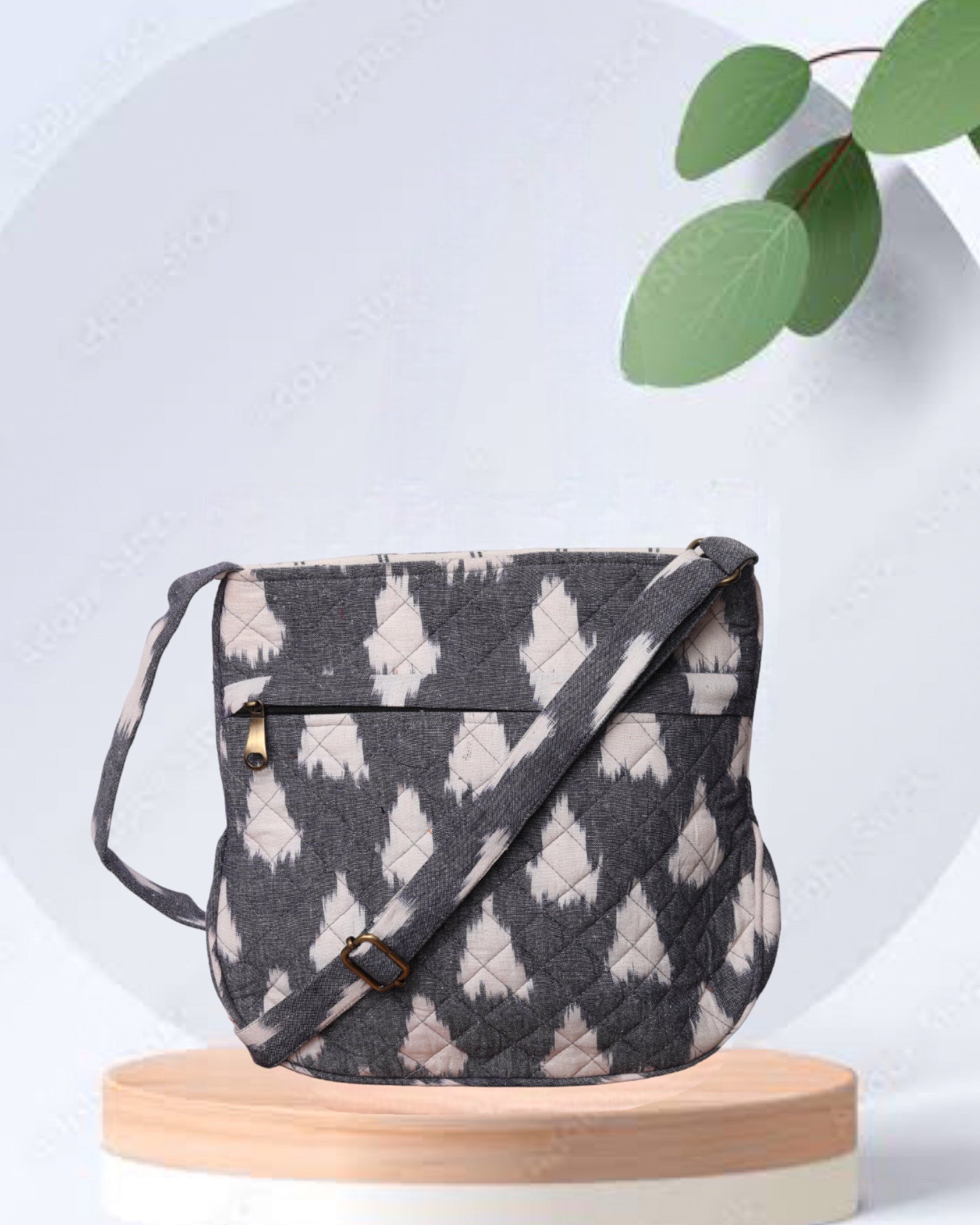 Grey Ikkat Crossbody Bag