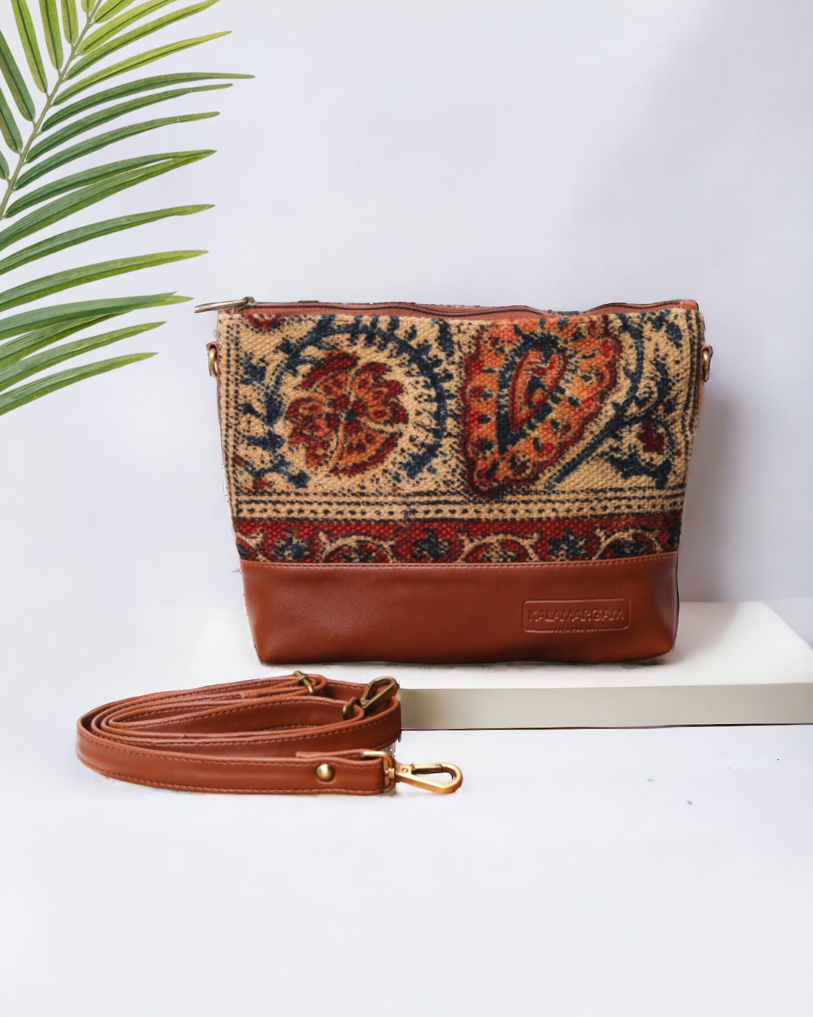 Block printed kalamkari Crossbody Bag