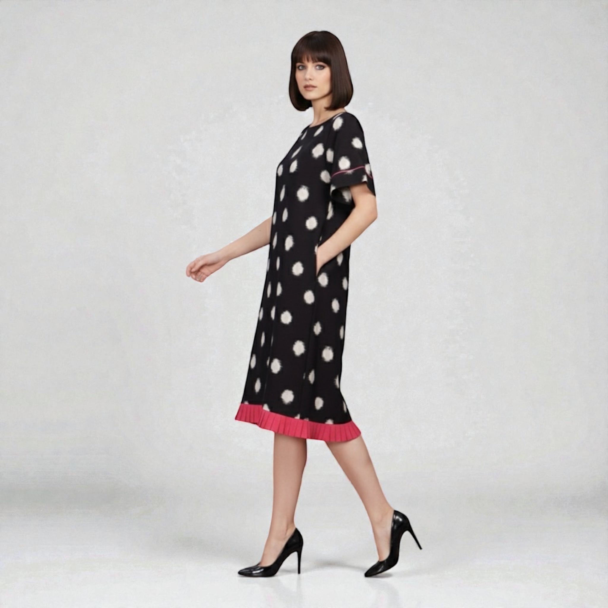 Polka dot Ikat shift dress