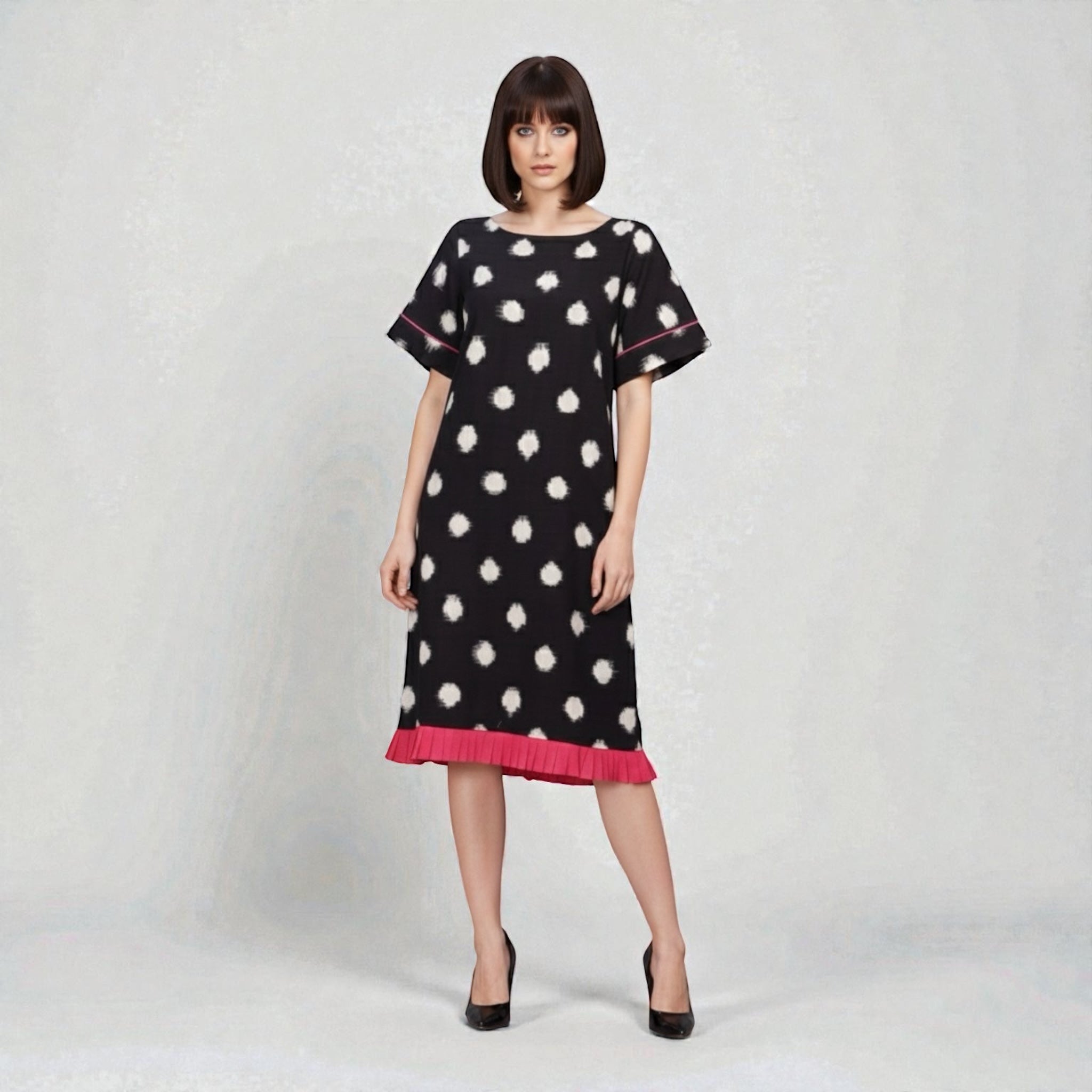 Polka dot Ikat shift dress