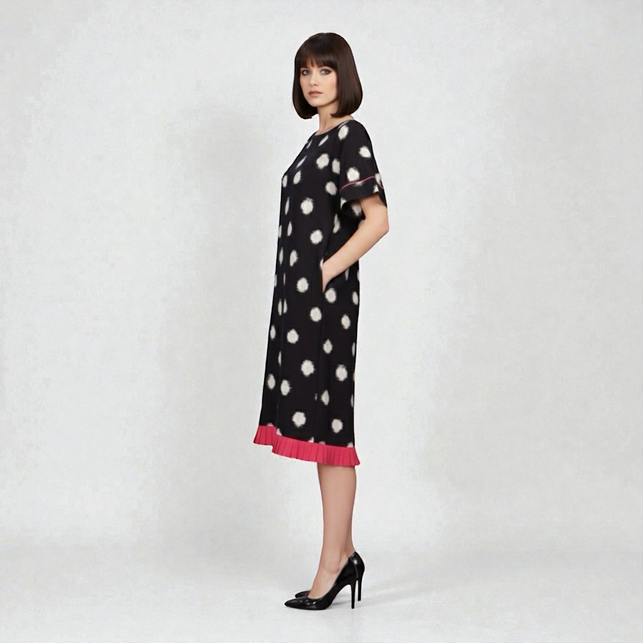 Polka dot Ikat shift dress