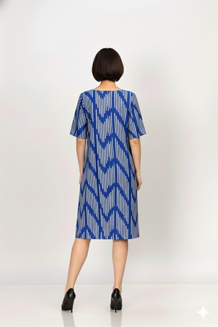 Blue Ikat shift dress