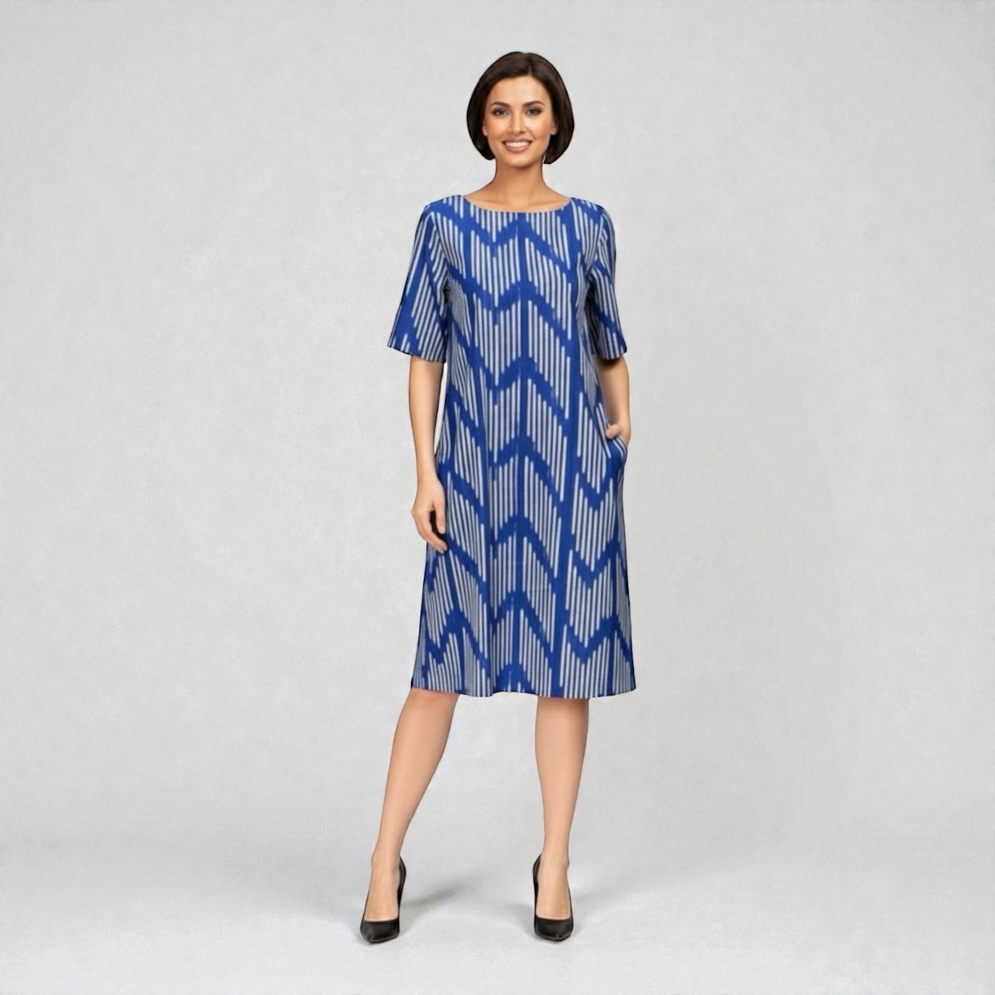 Blue Ikat shift dress