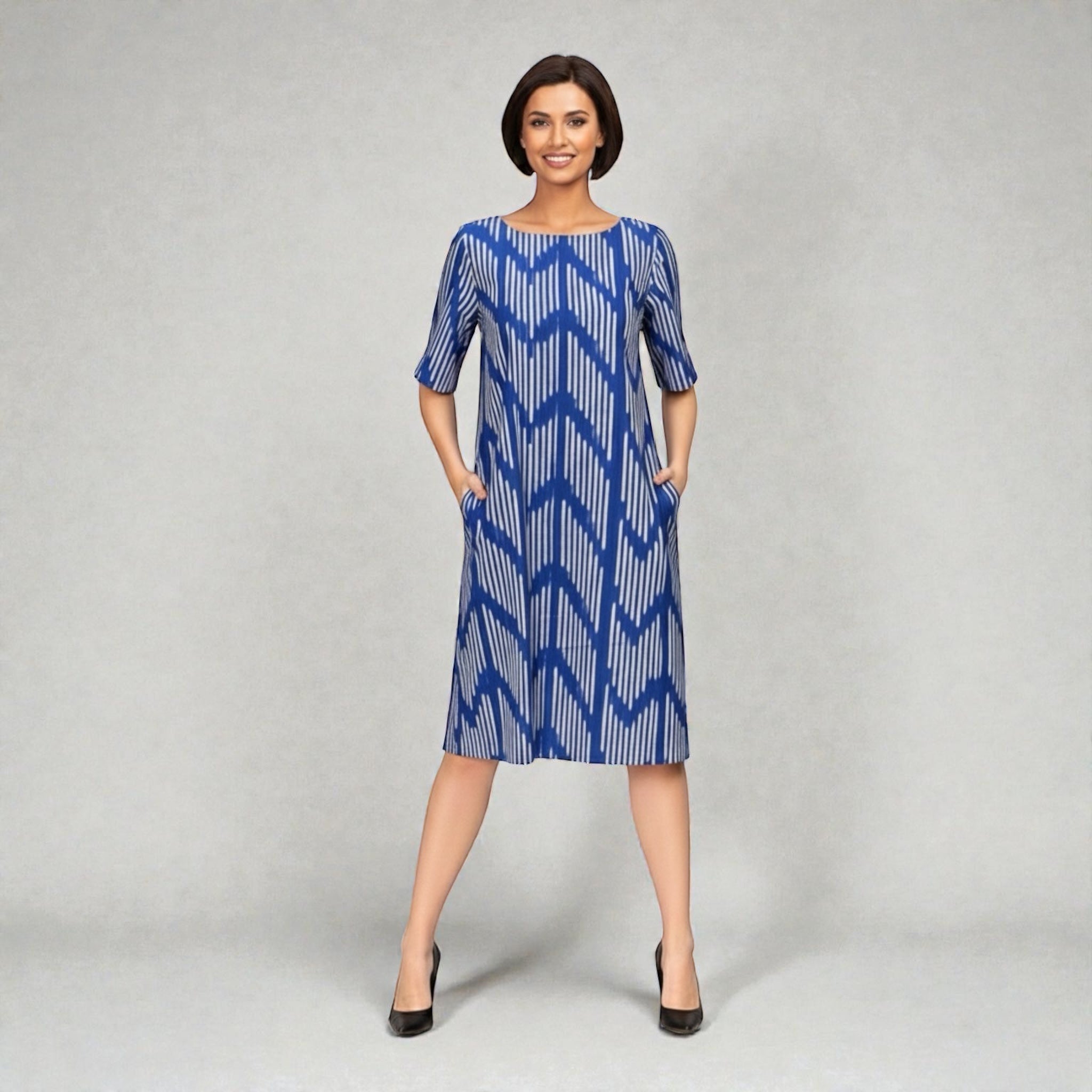 Blue Ikat shift dress