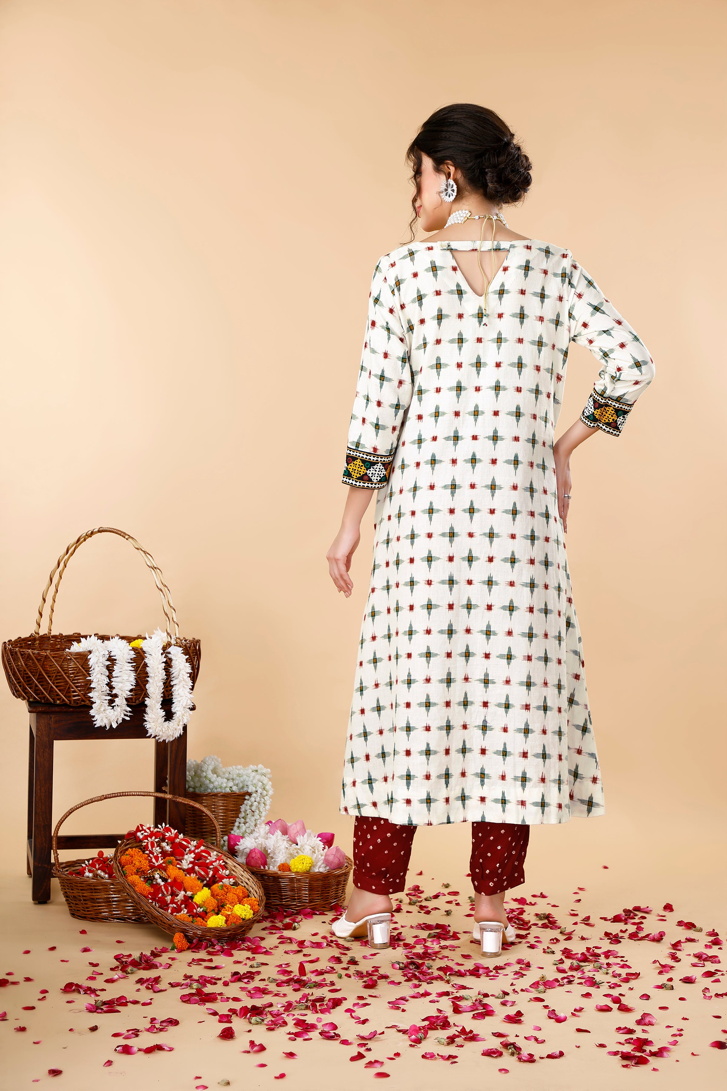 White Double Ikat Coord Set