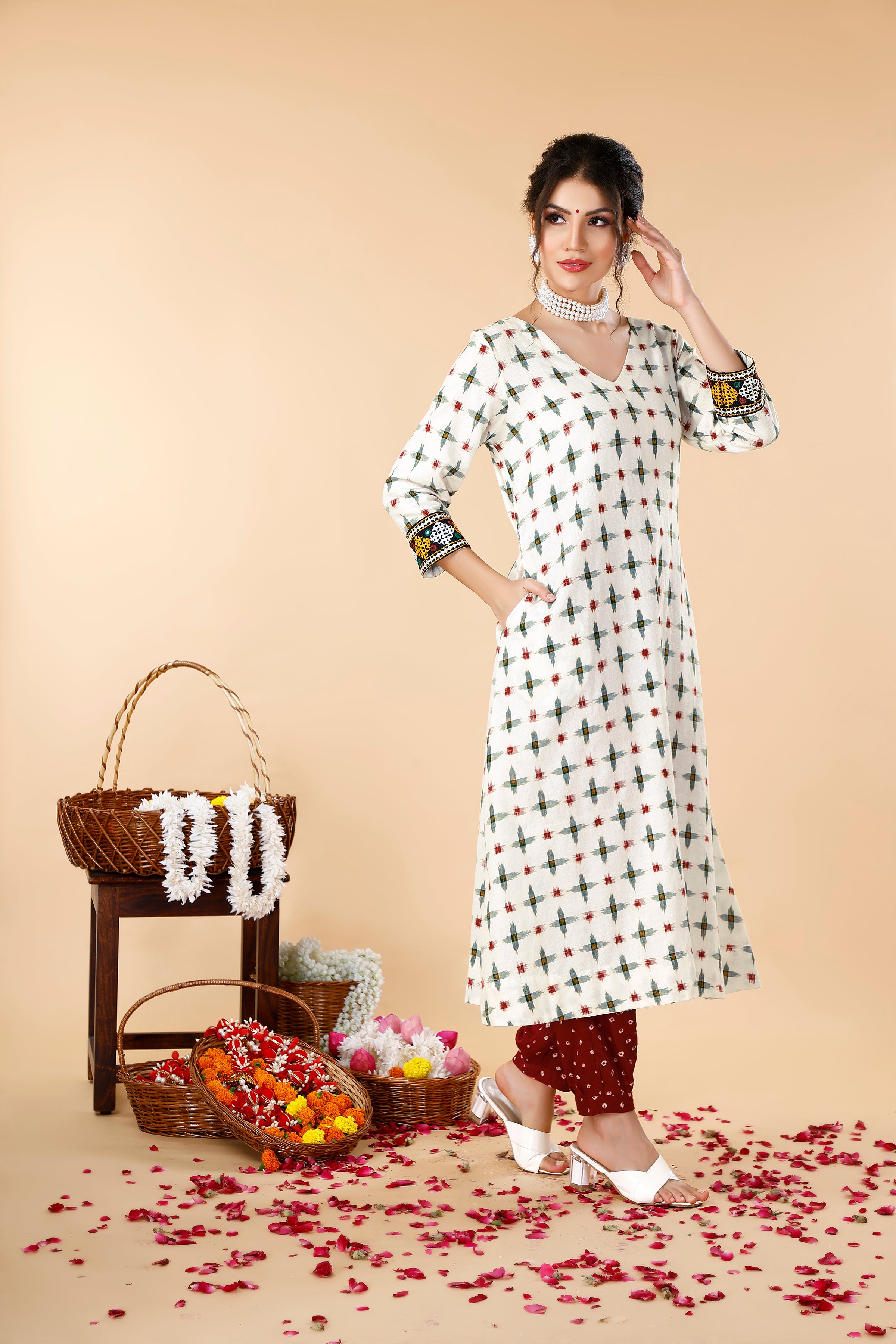 White Double Ikat Coord Set