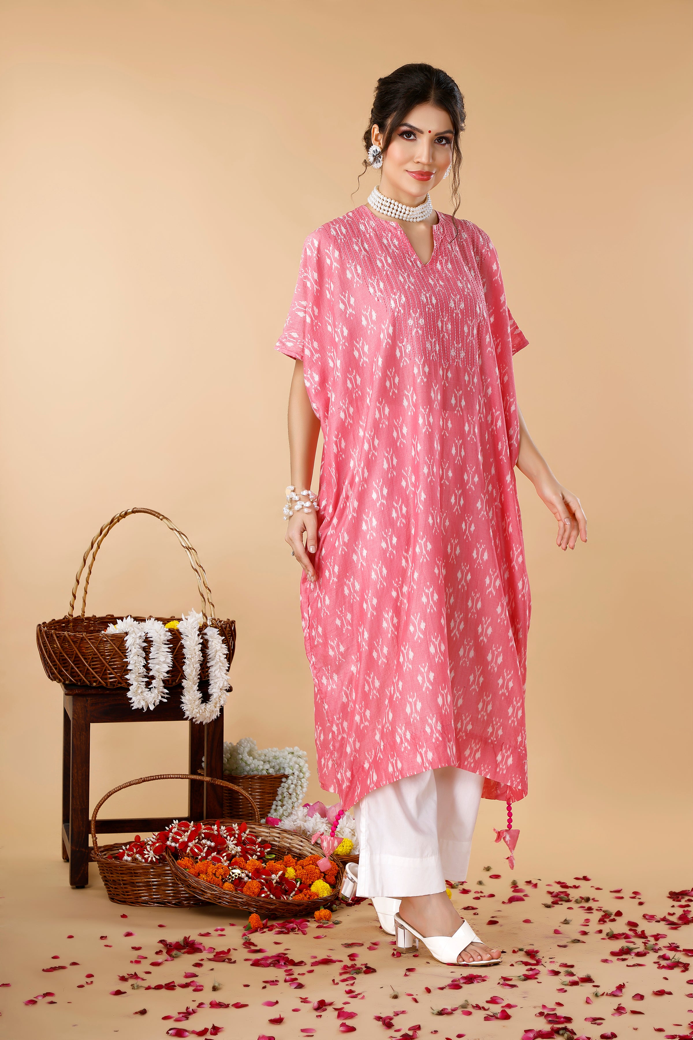 Pink Kaftan Ikat Coord Set