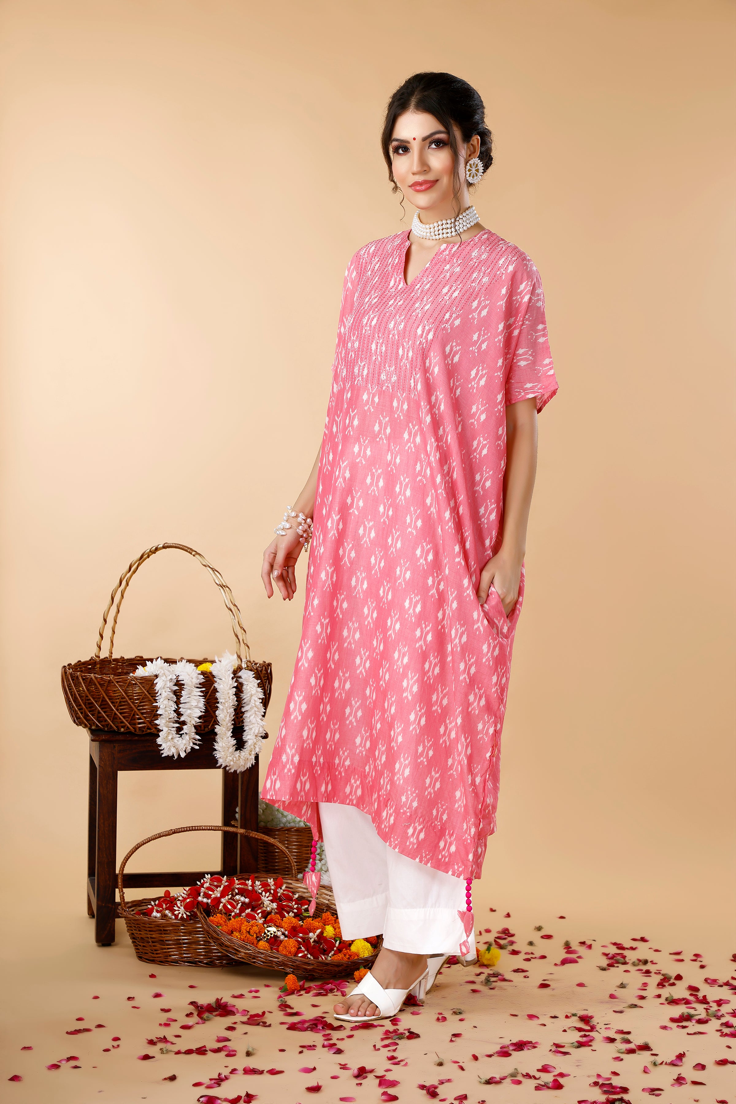 Pink Kaftan Ikat Coord Set