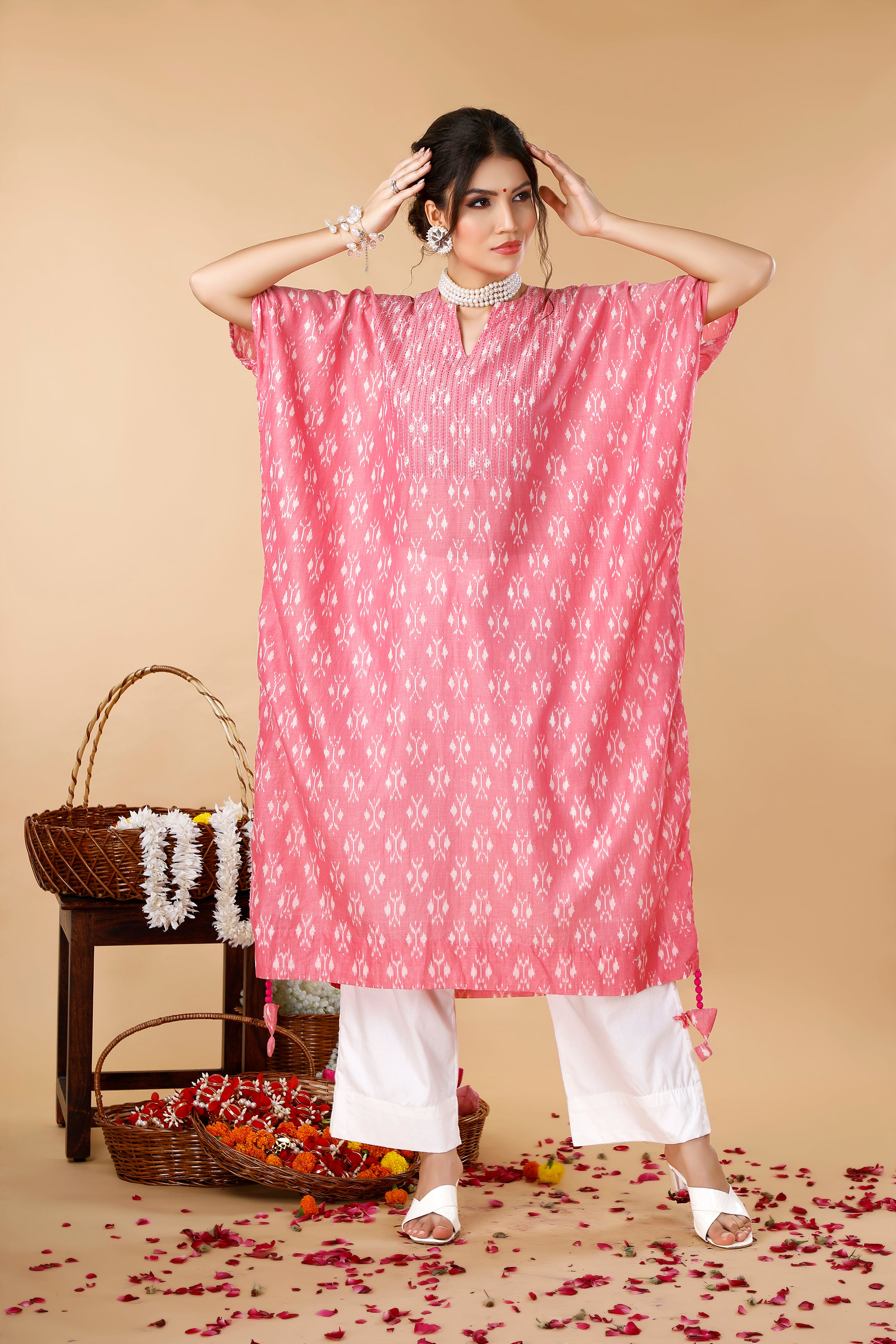 Pink Kaftan Ikat Coord Set