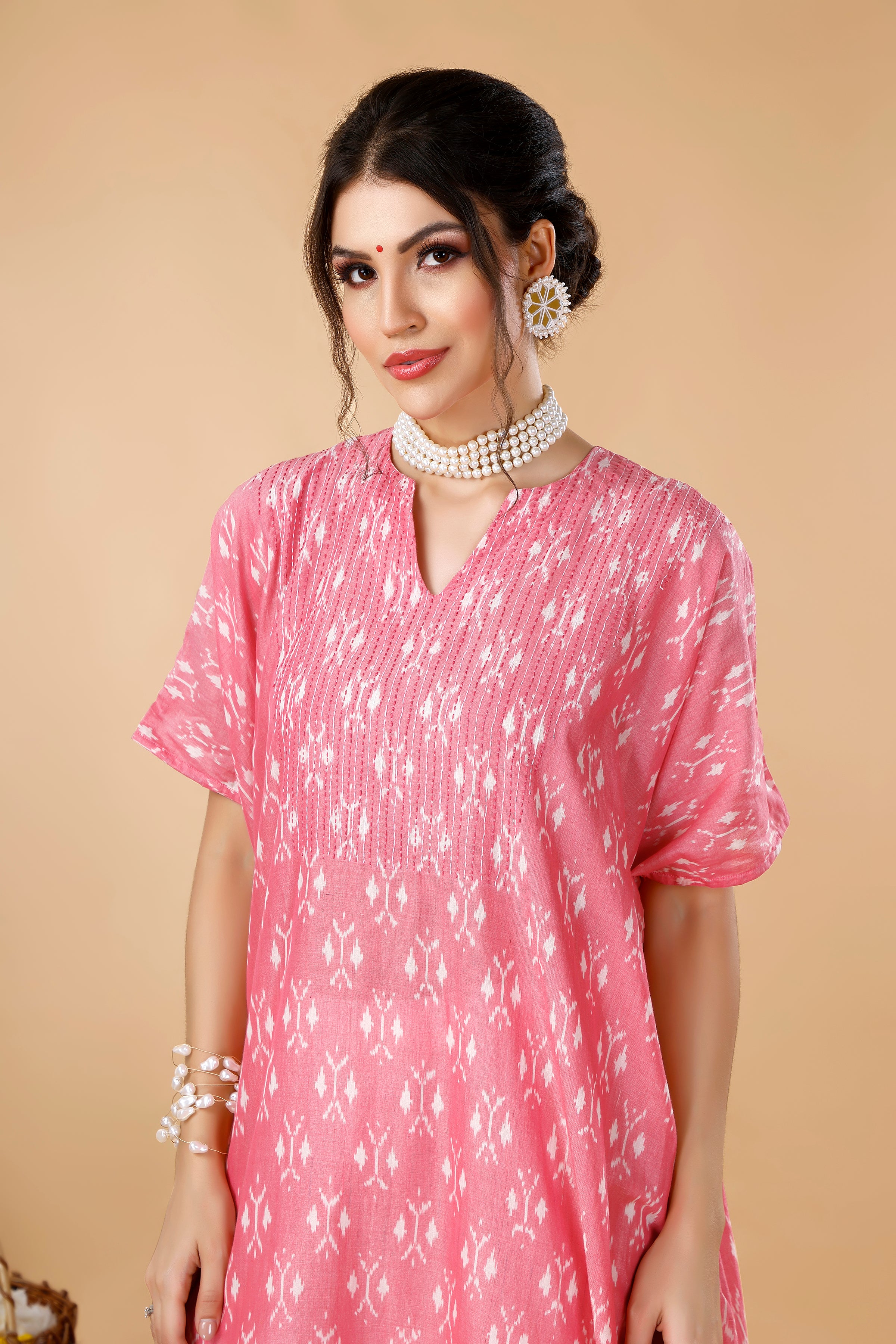 Pink Kaftan Ikat Coord Set