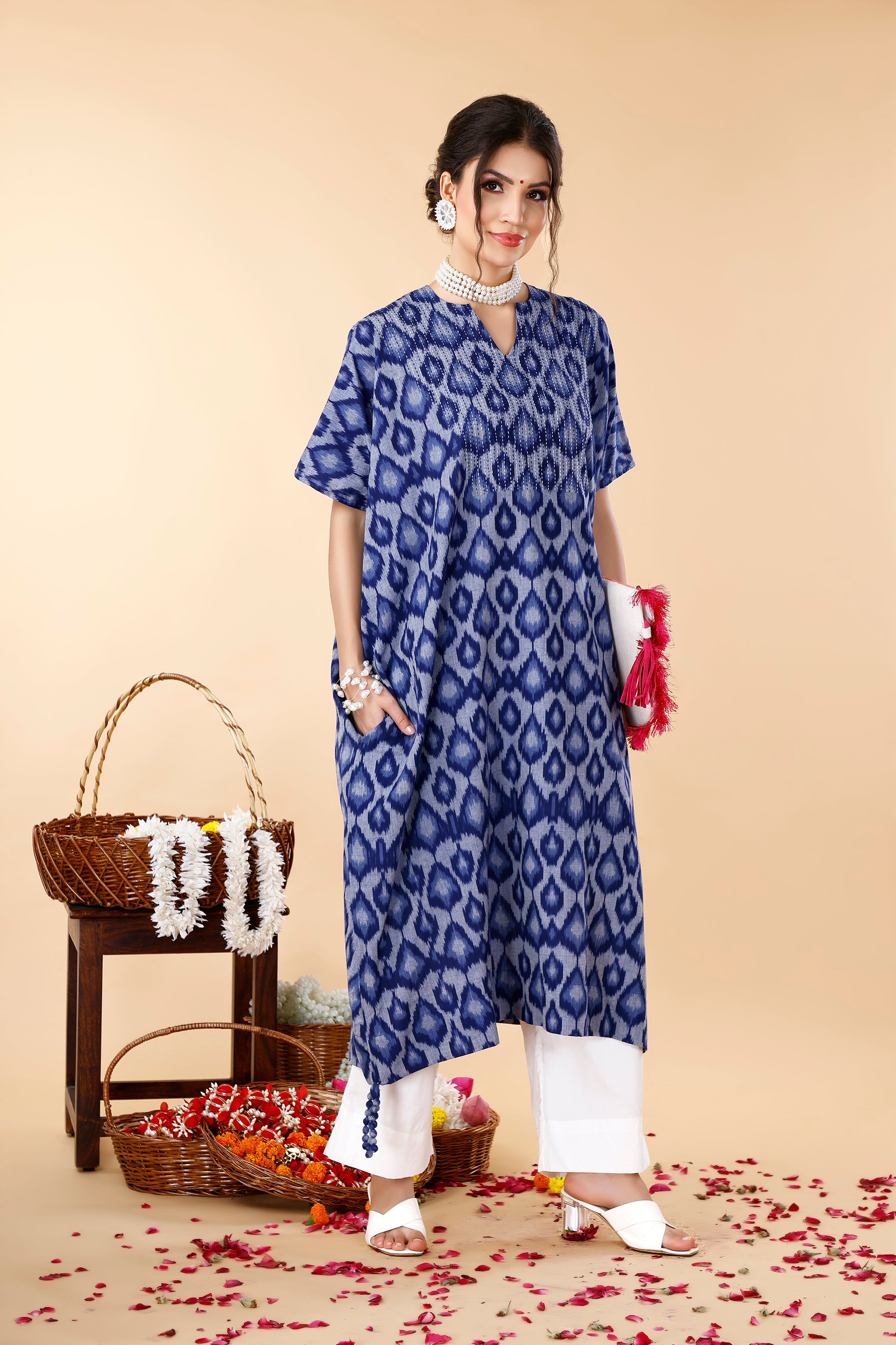 Blue Kaftan Ikat Coord Set