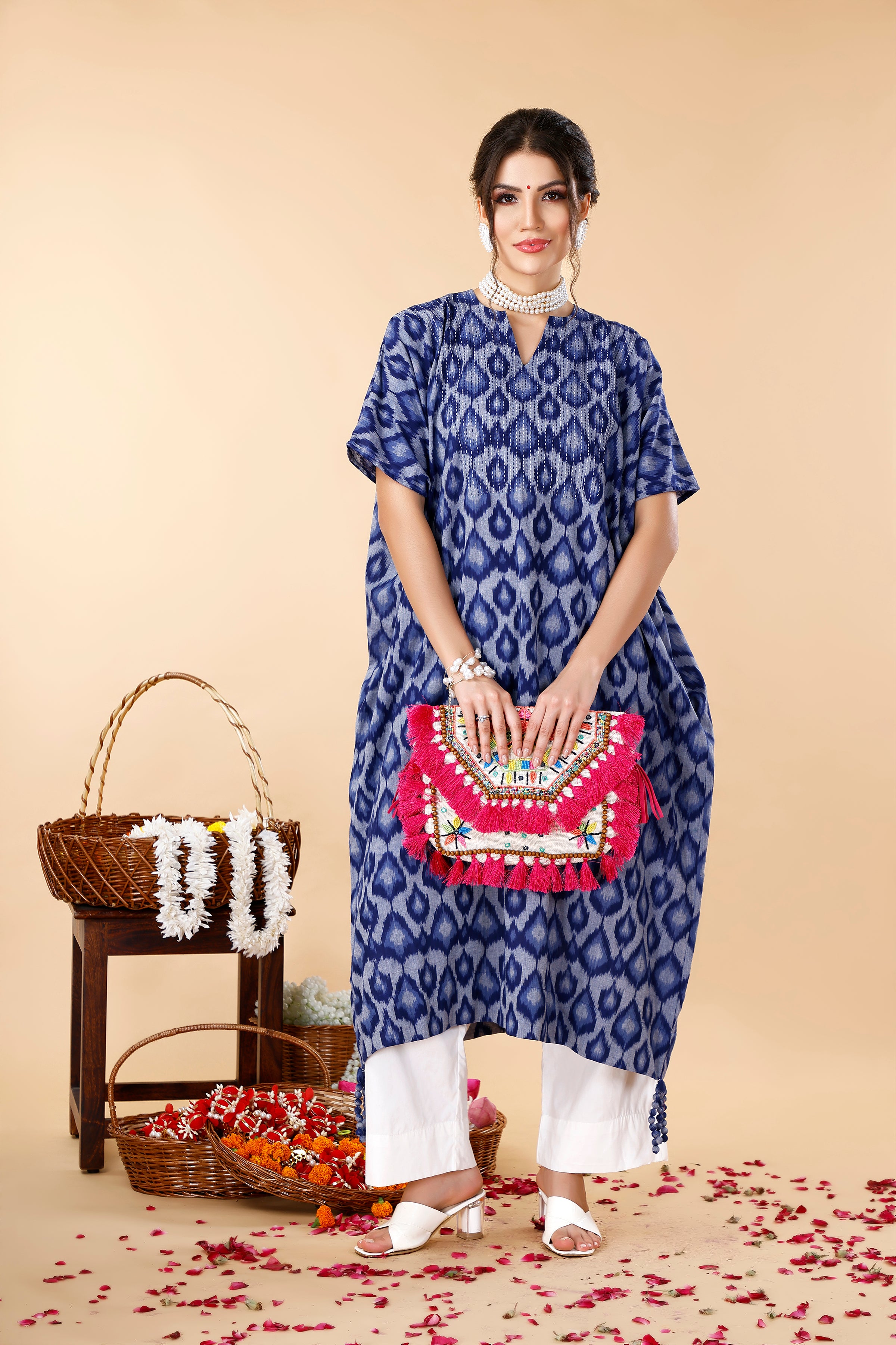 Blue Kaftan Ikat Coord Set