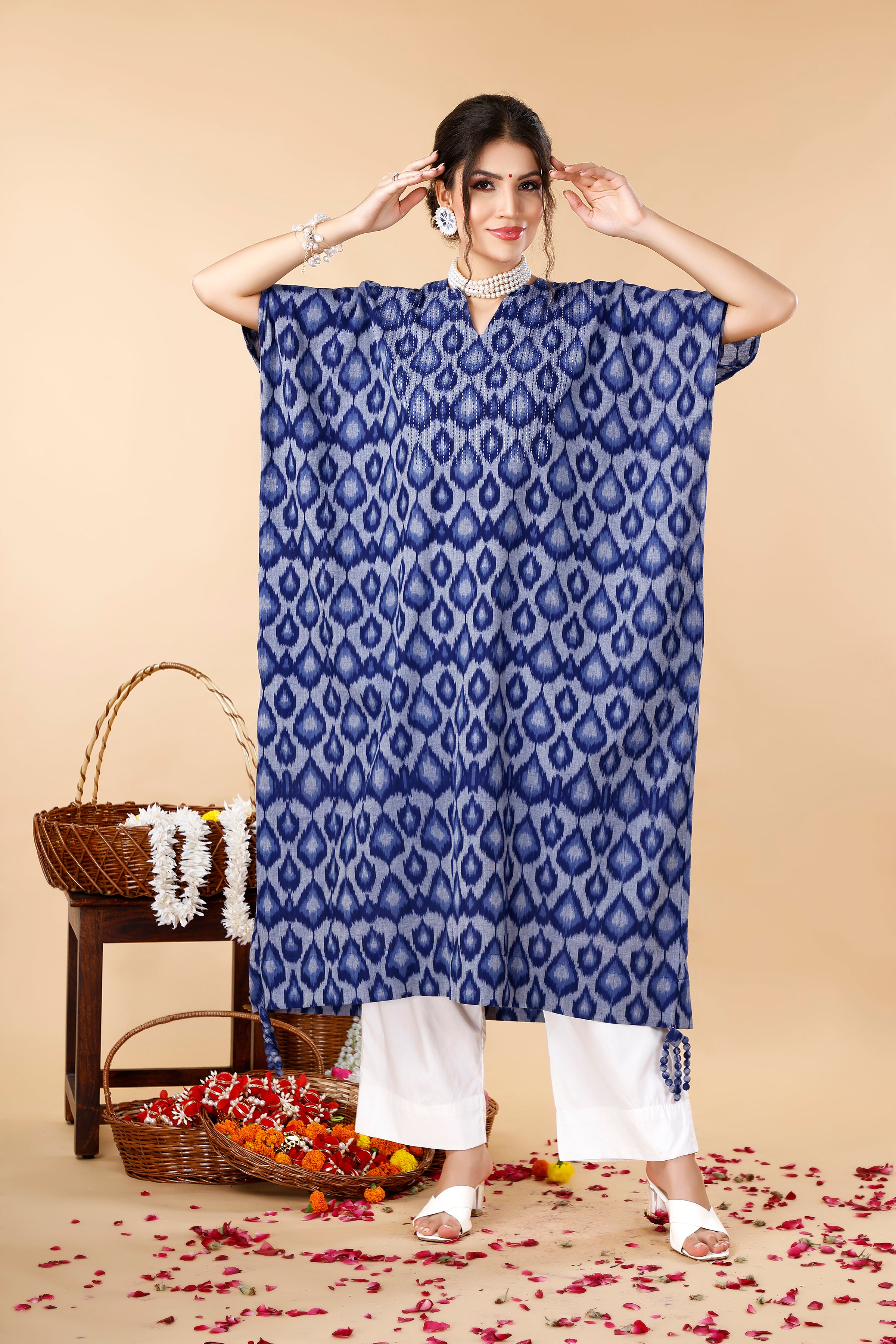 Blue Kaftan Ikat Coord Set