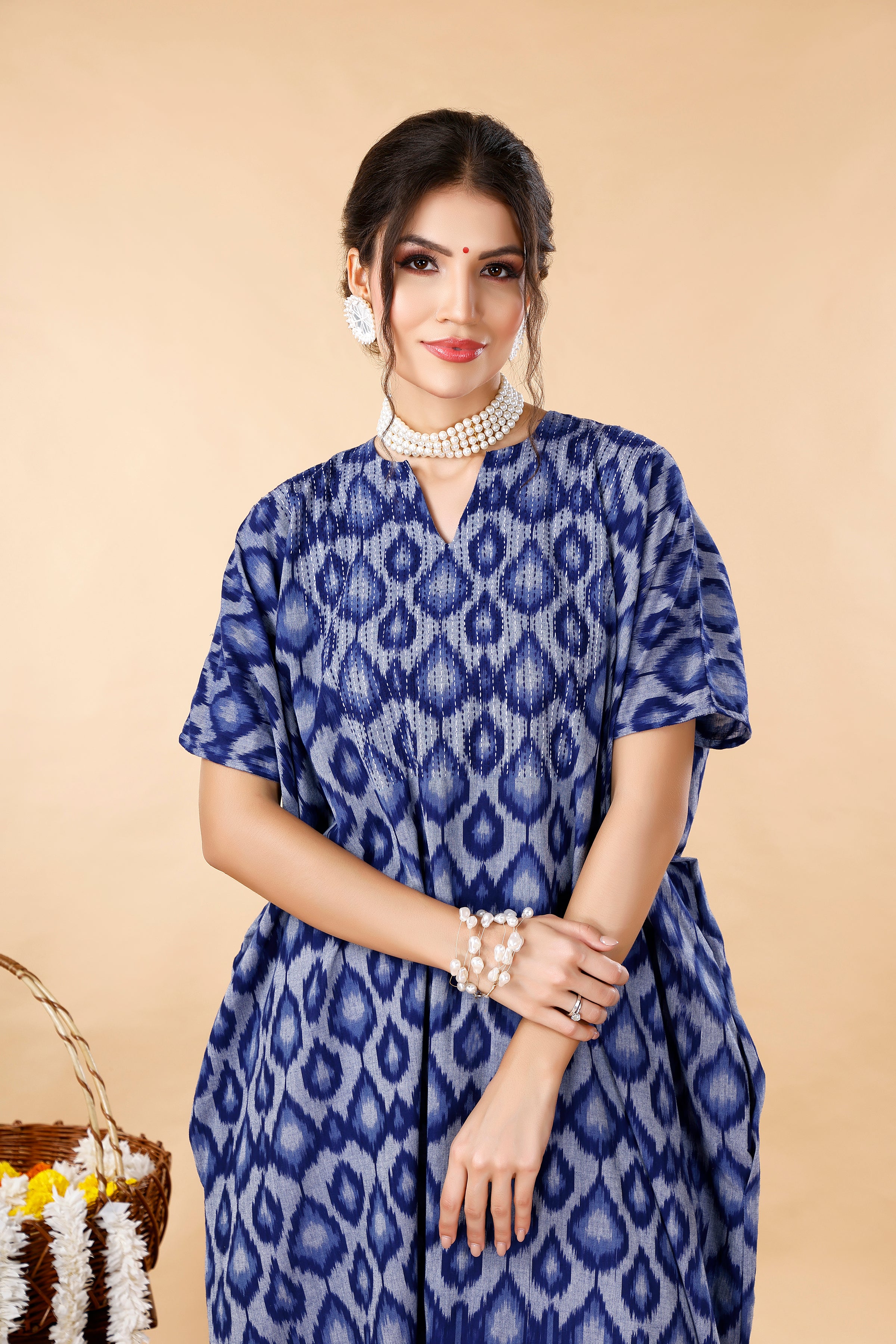 Blue Kaftan Ikat Coord Set
