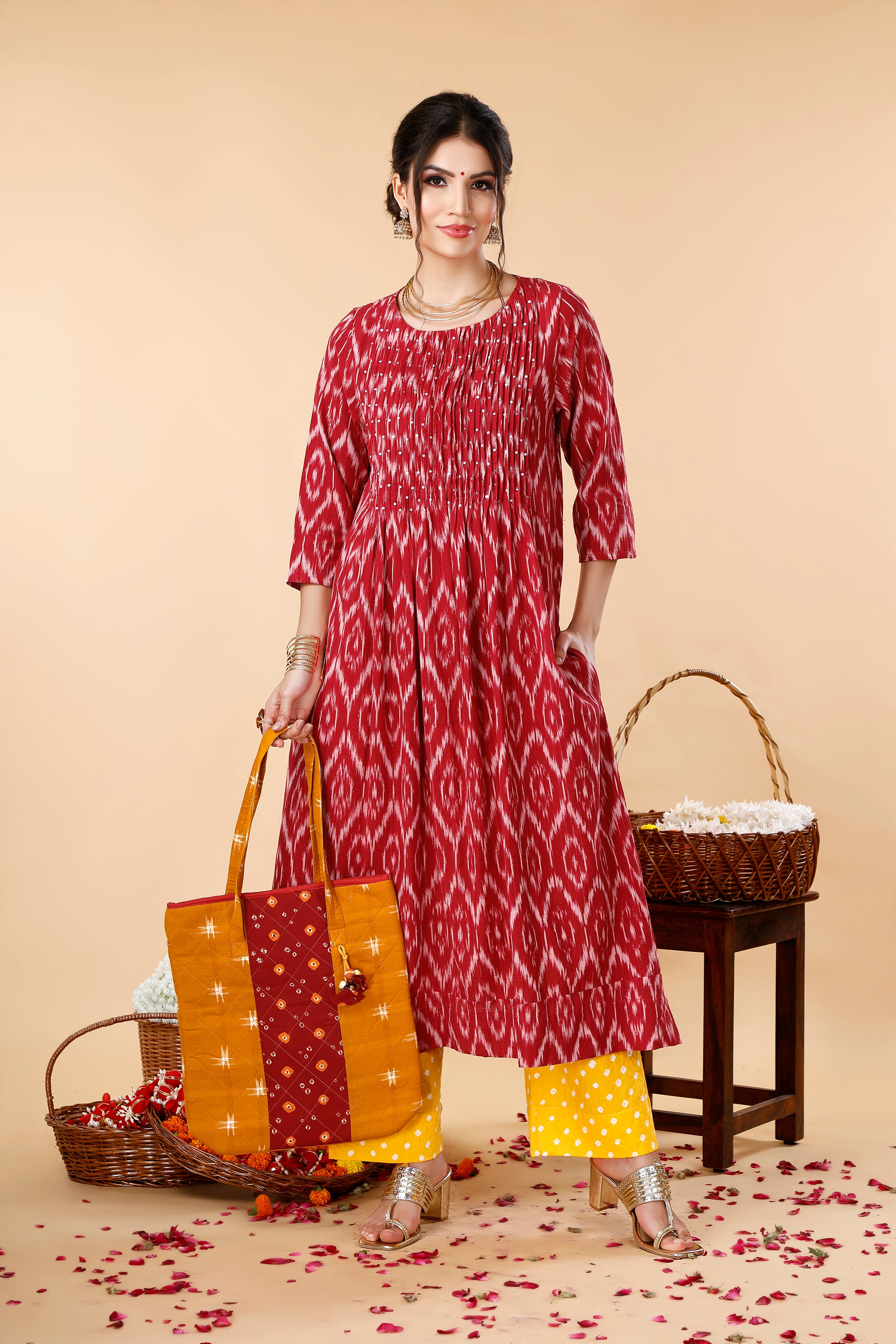 Red Ikat Coord Set