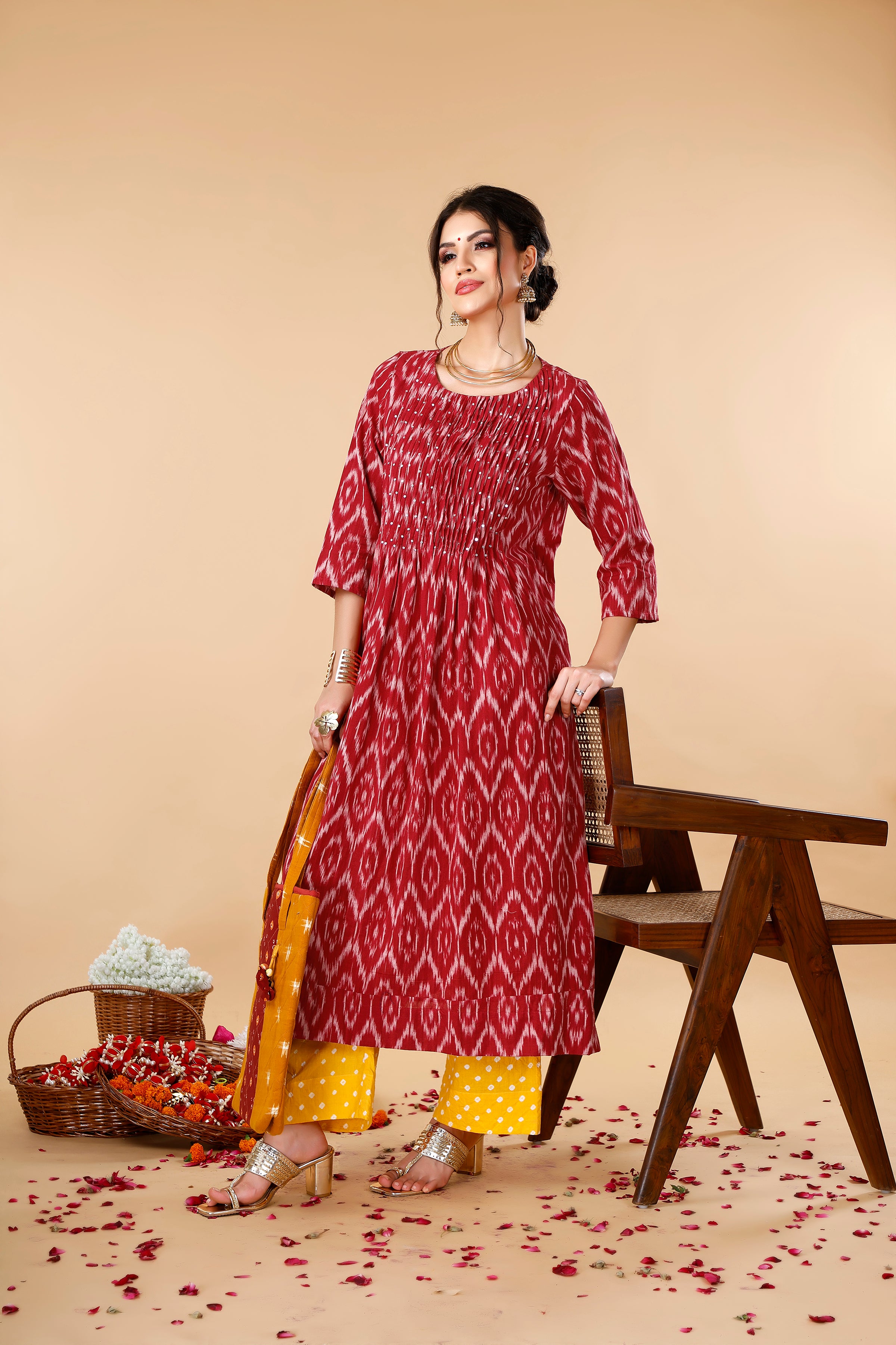 Red Ikat Coord Set