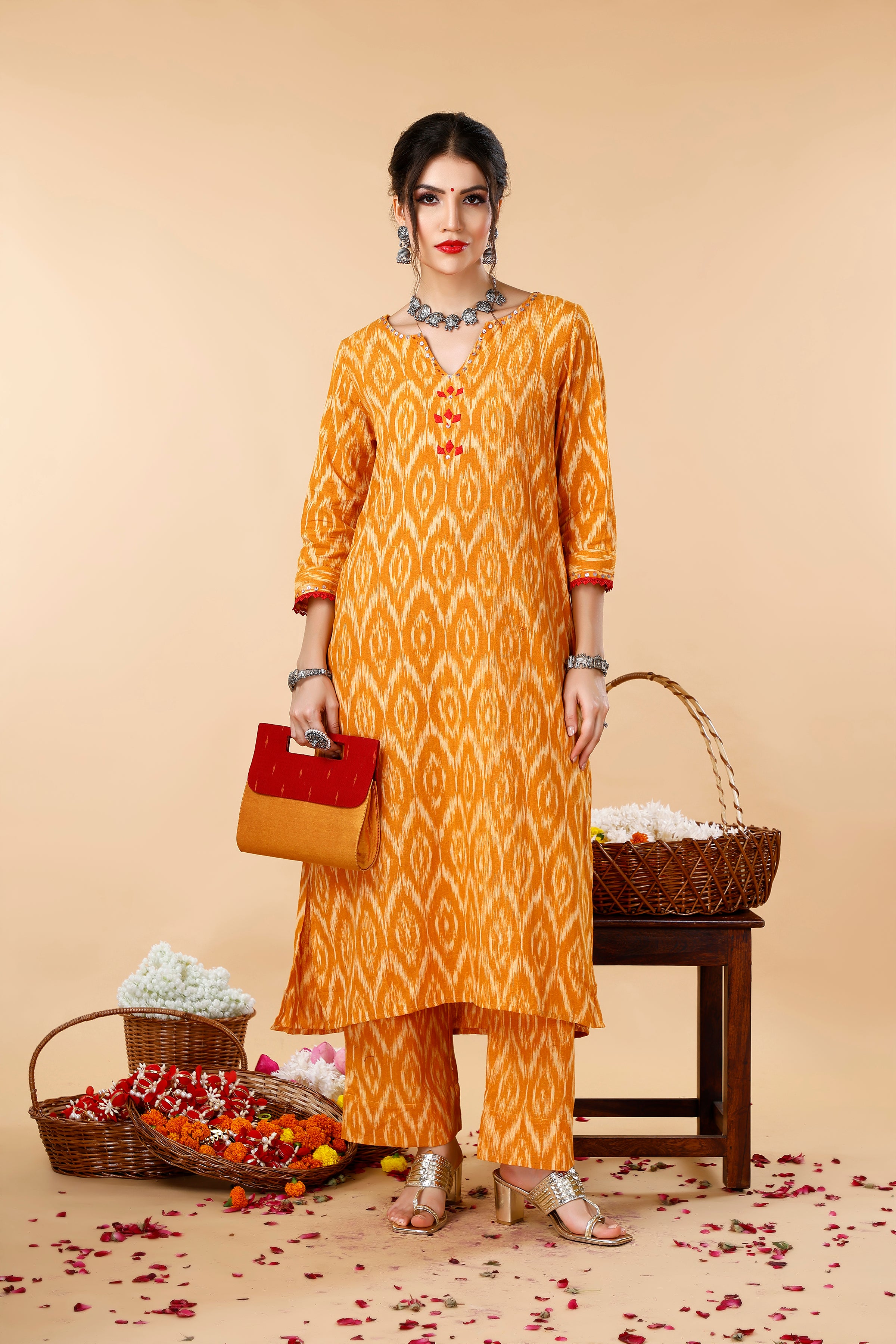 Mustard Ikkat Coord Set