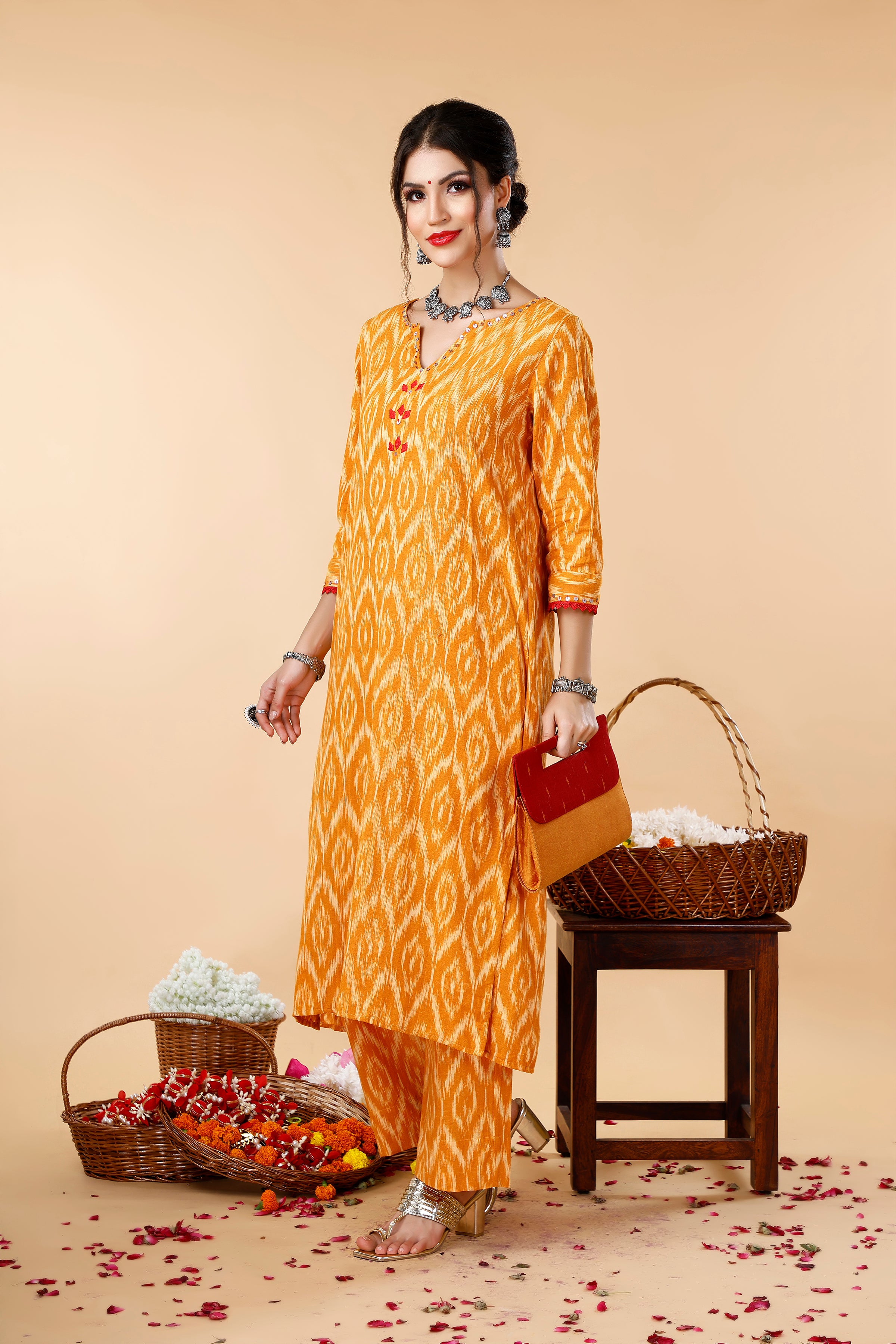 Mustard Ikkat Coord Set