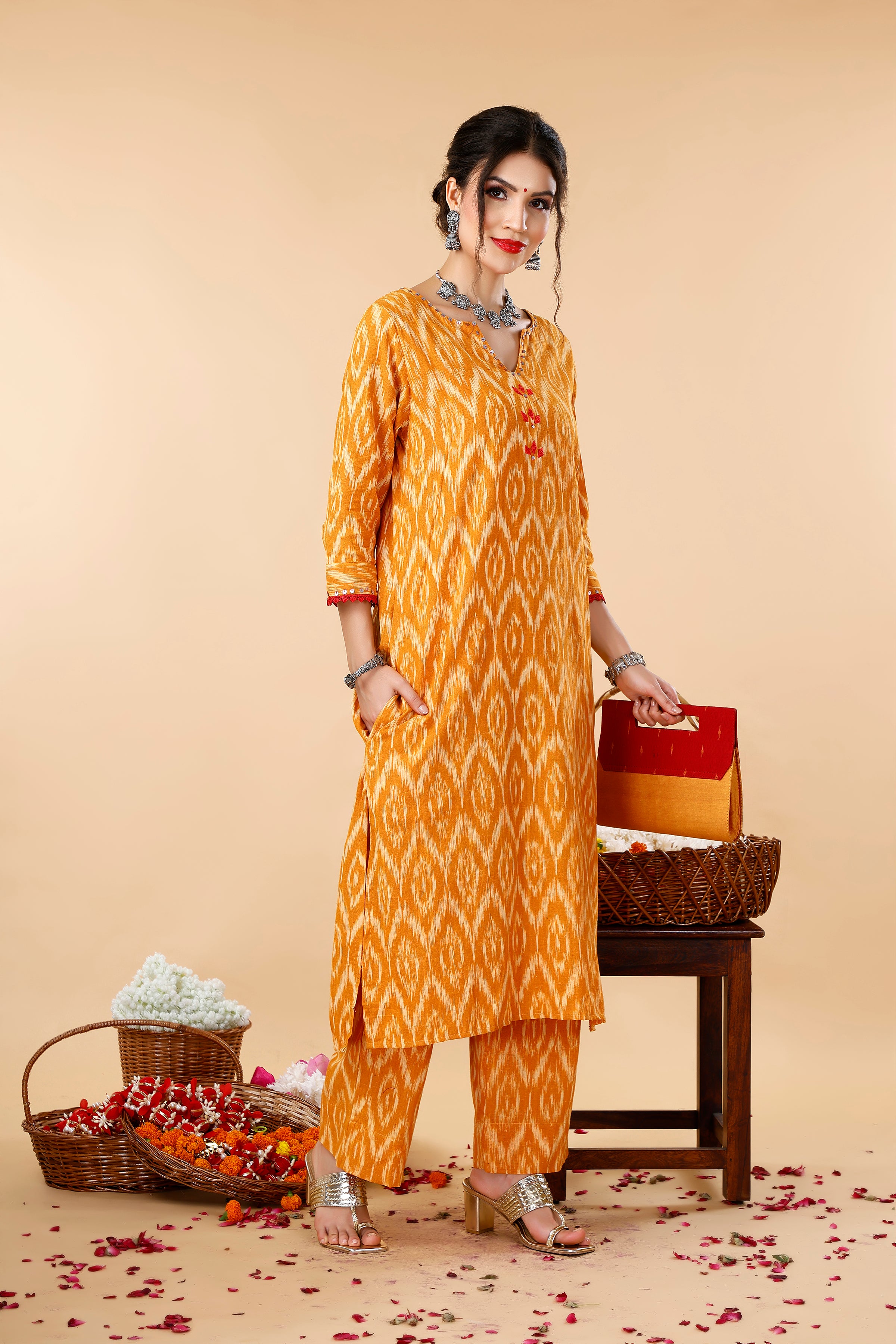 Mustard Ikkat Coord Set