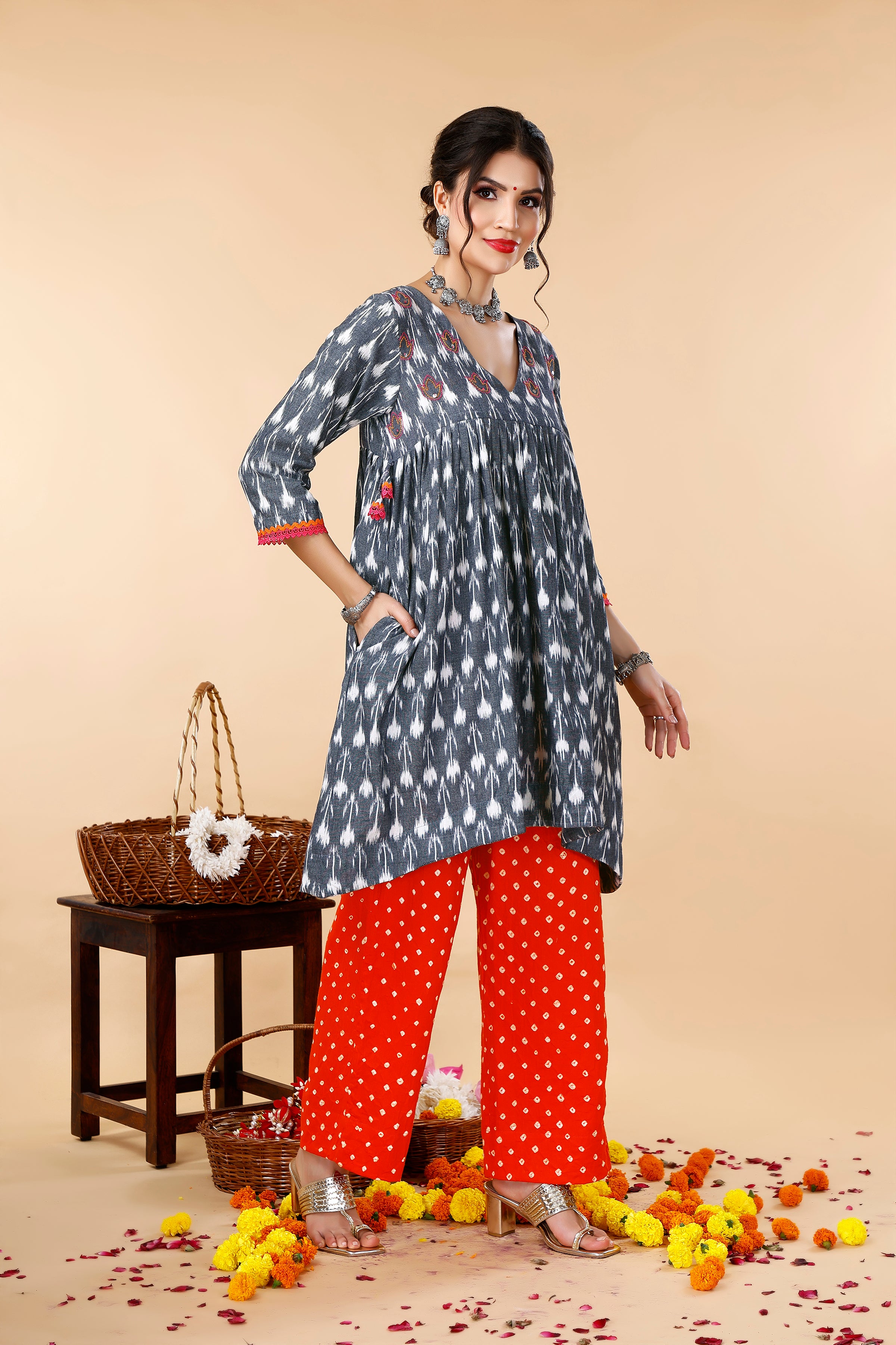 Grey Ikat Coord Set