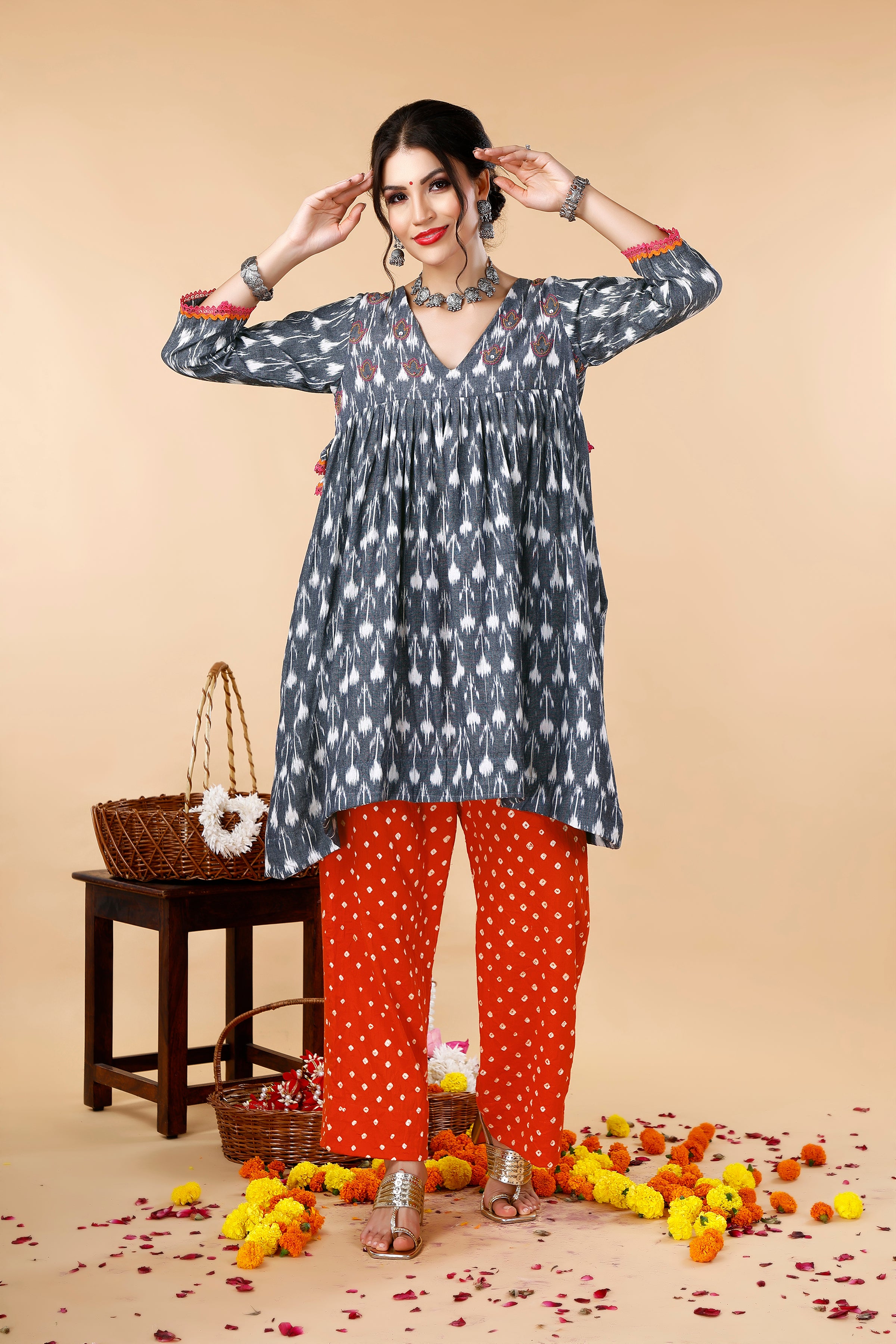 Grey Ikat Coord Set