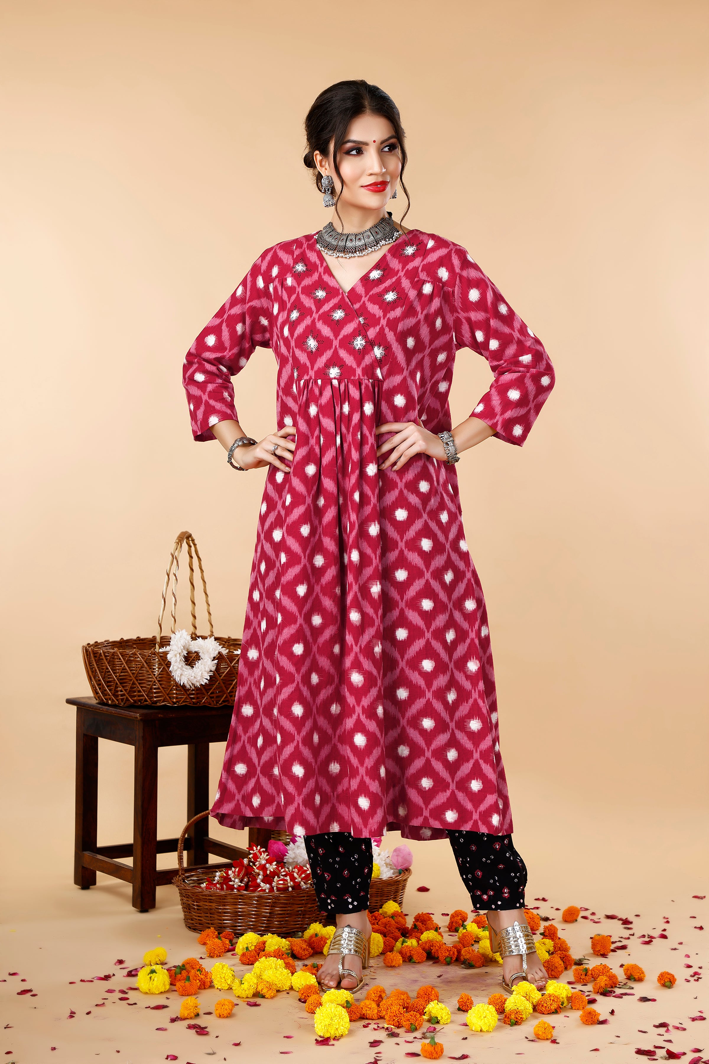 Pleated Double Ikat Coord Set