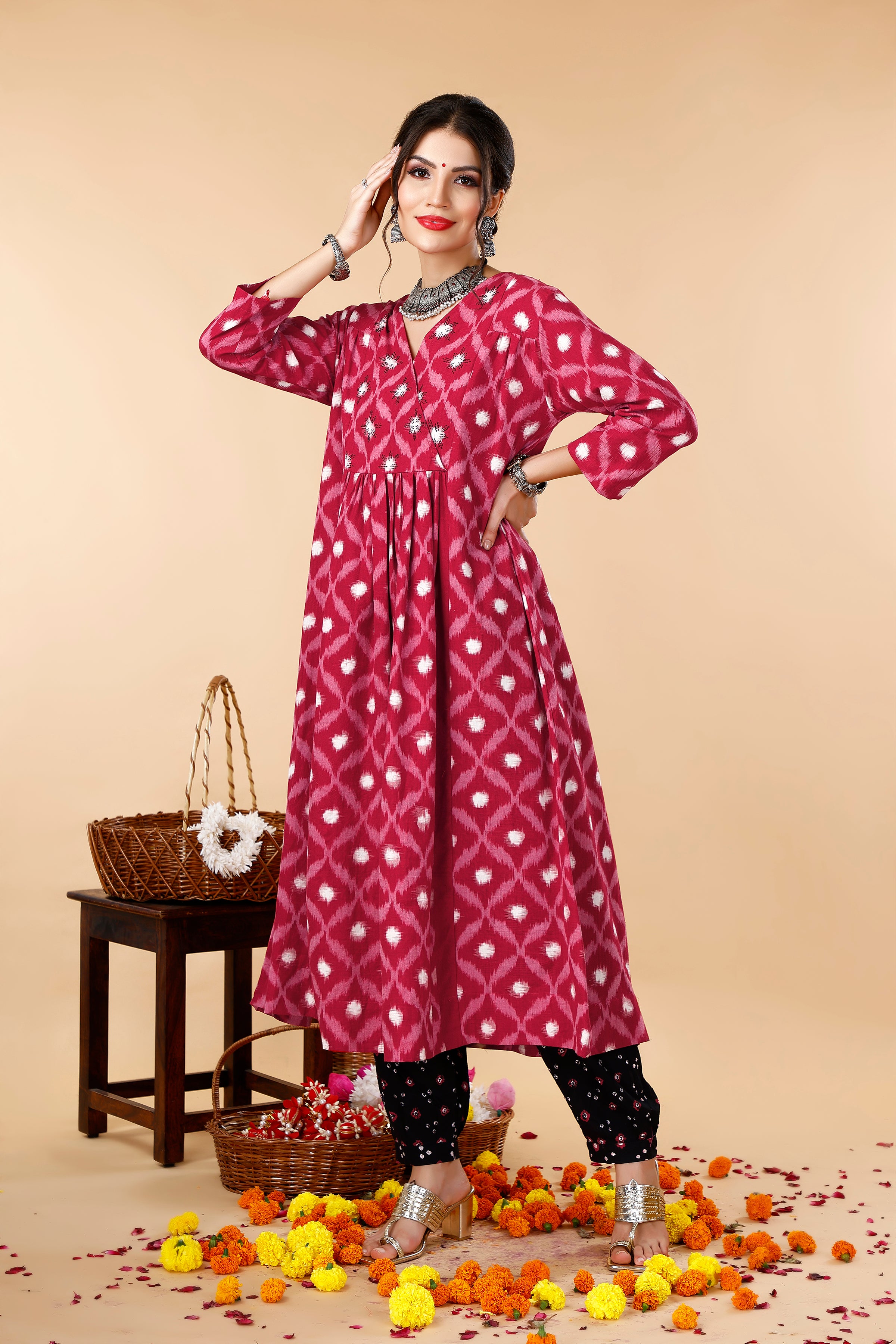 Pleated Double Ikat Coord Set