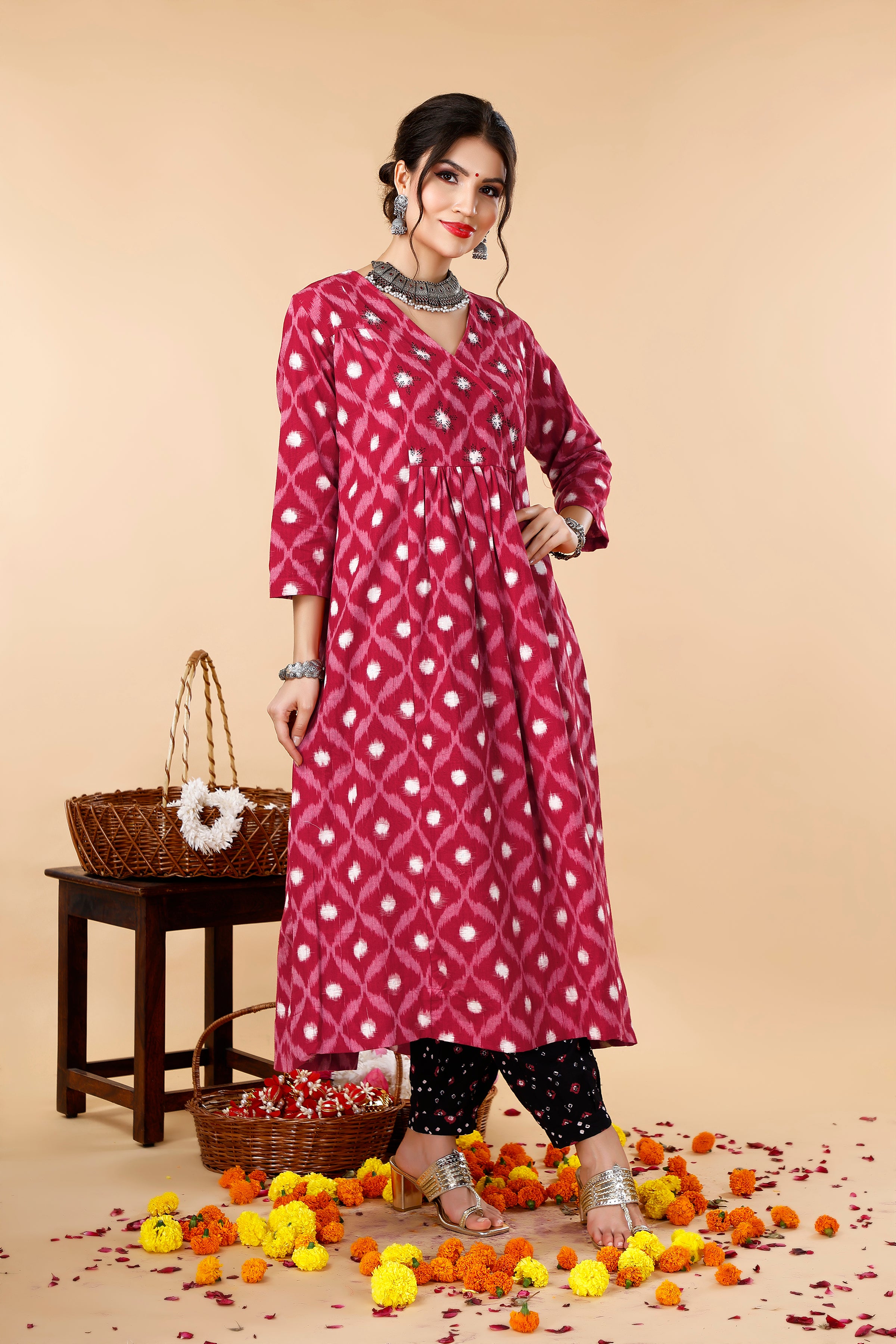 Pleated Double Ikat Coord Set
