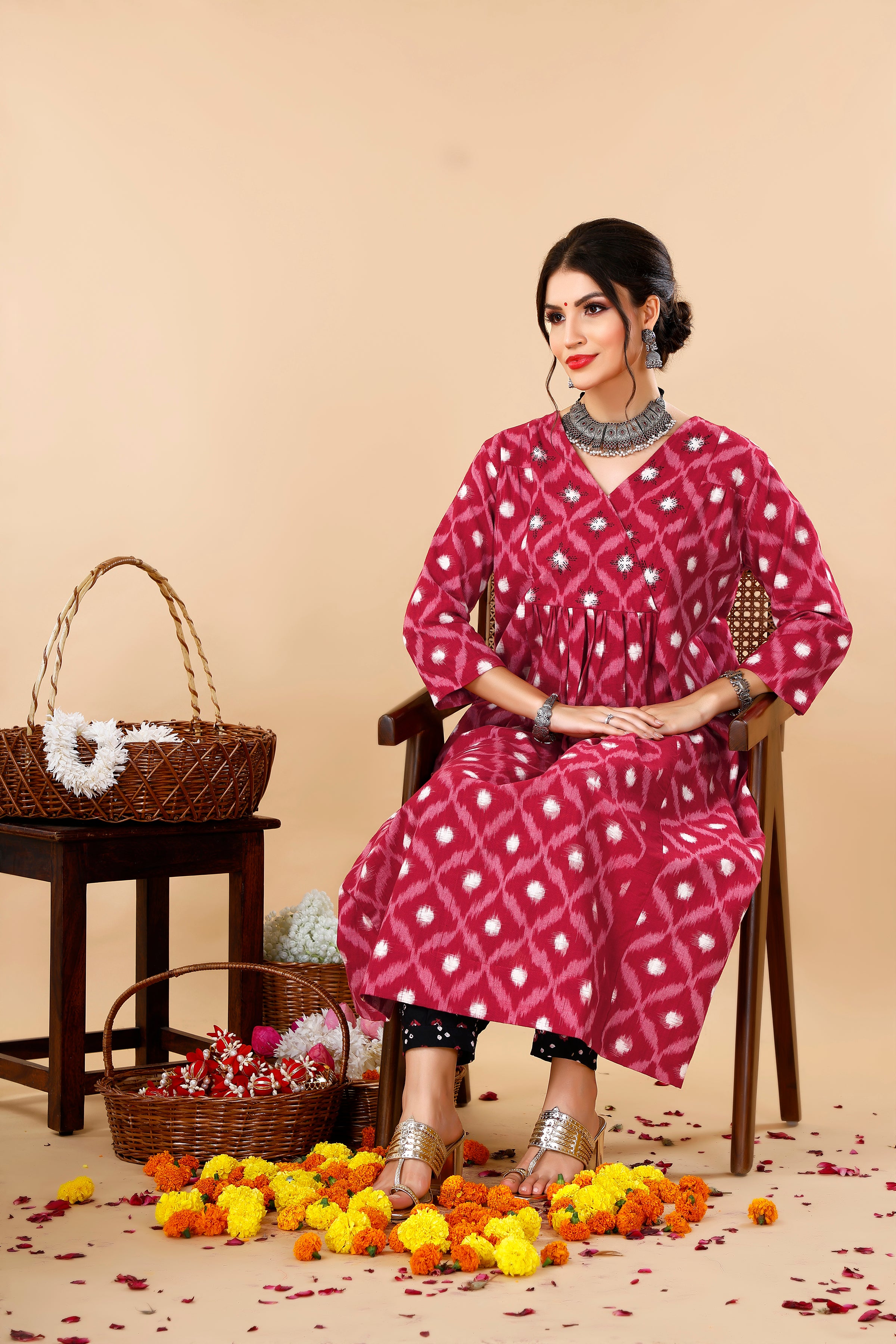Pleated Double Ikat Coord Set