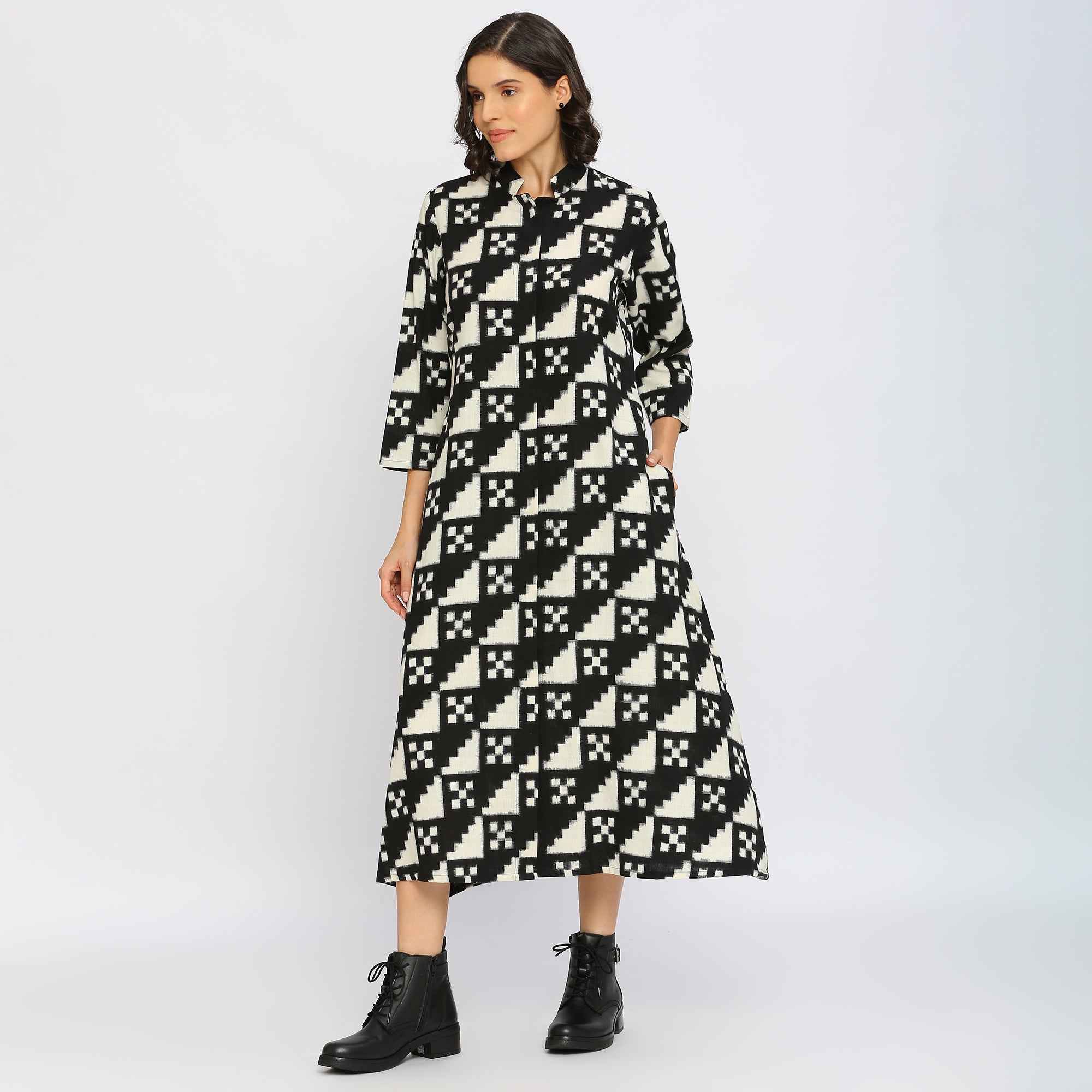 Monochrome Double Ikat Jacket Dress - World of Ikat