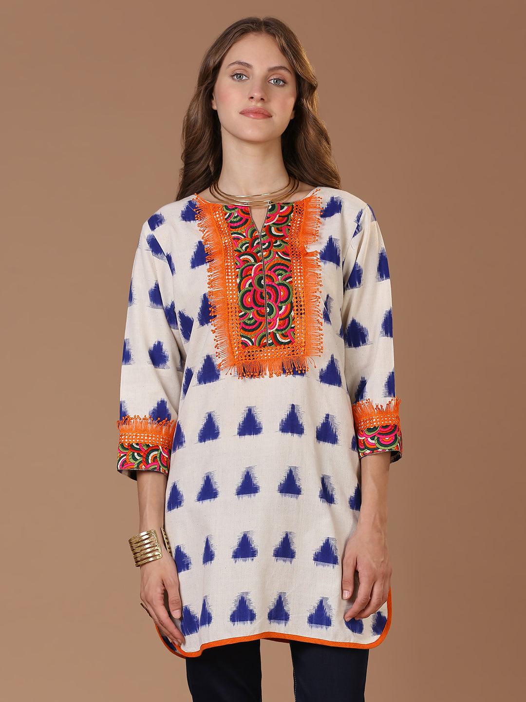White Double Ikat Kurta