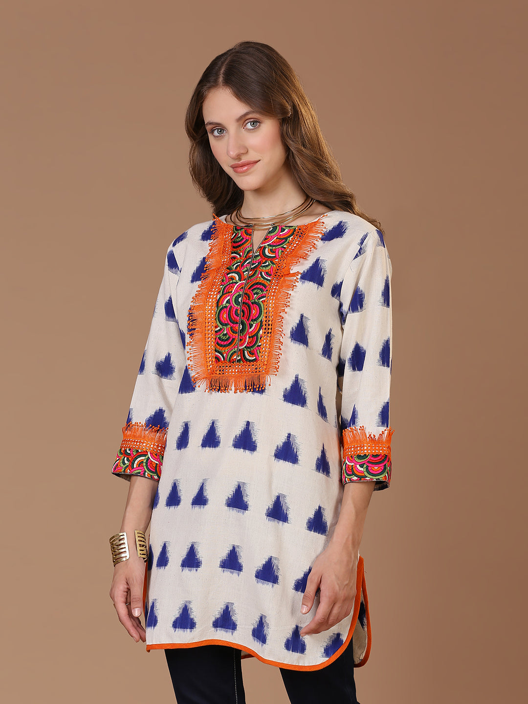 White Double Ikat Kurta