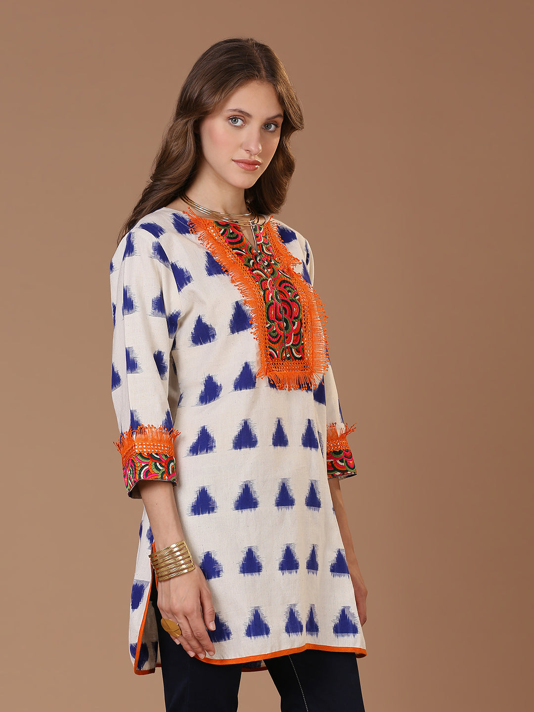 White Double Ikat Kurta