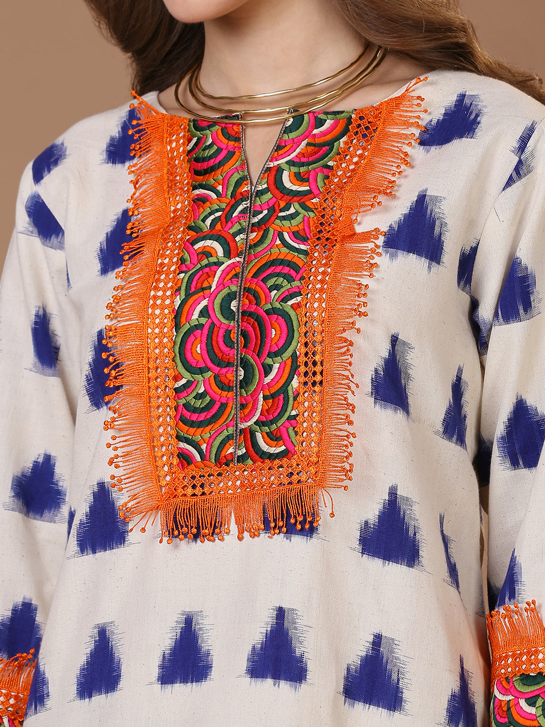 White Double Ikat Kurta
