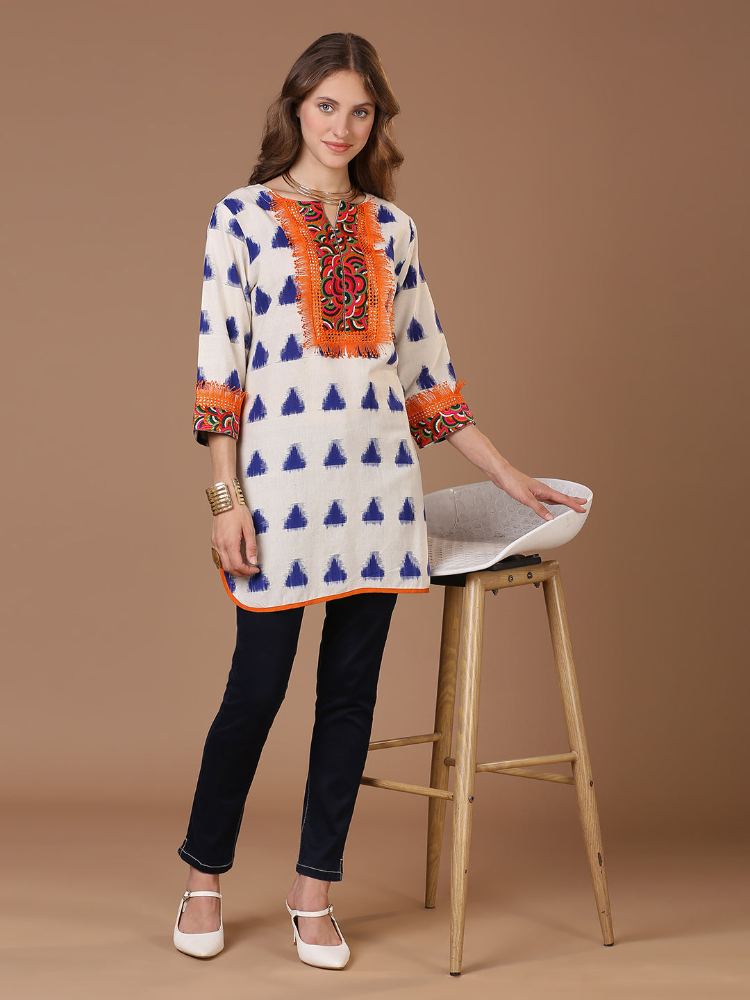 White Double Ikat Kurta
