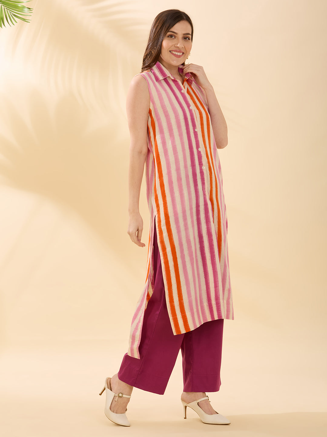 Pink Multi Line Double Ikat Coord Set
