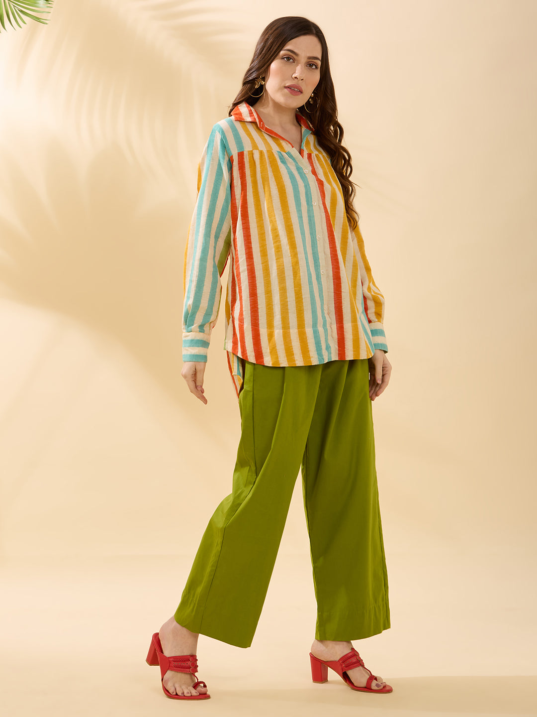 Green Multi Line Double Ikat Coord Set