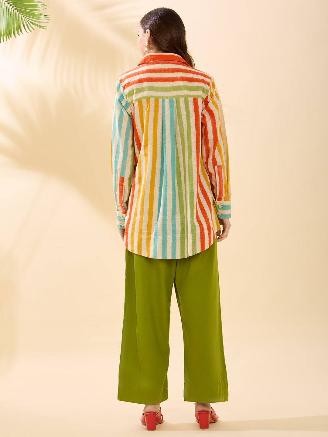 Green Multi Line Double Ikat Coord Set