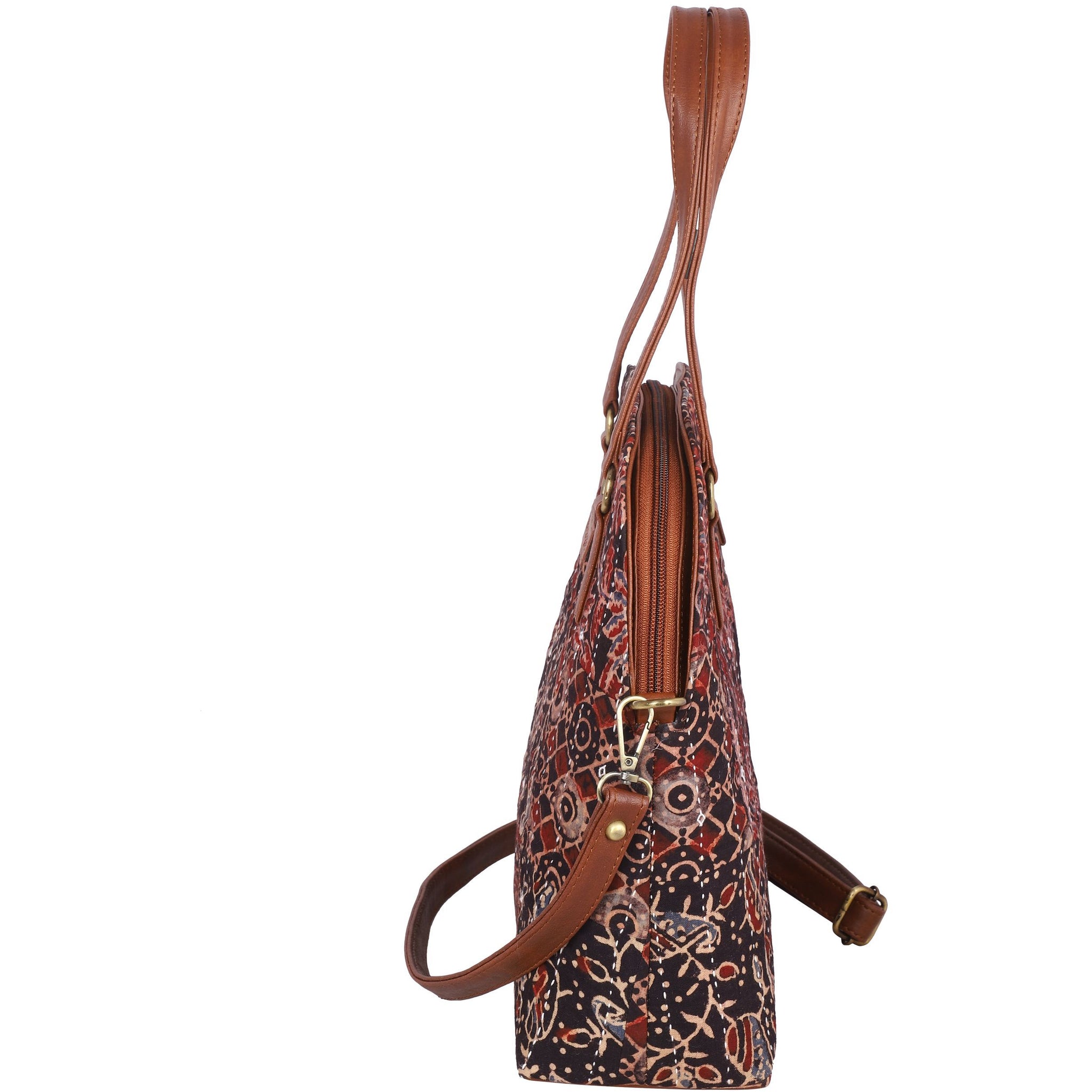 Block printed shoulder bag, Crossbody bag, Vegan leather bag