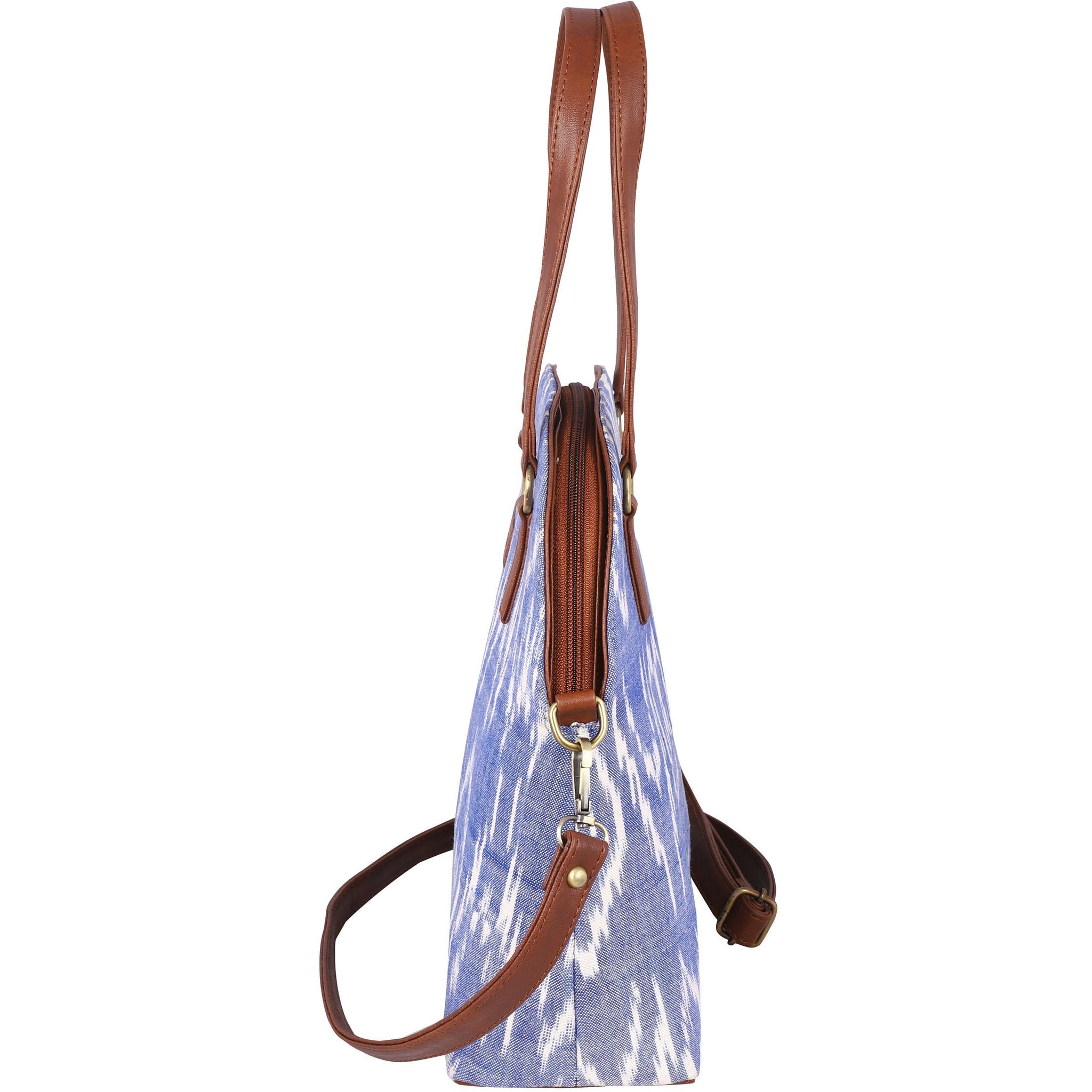 Handwoven ikat vegan leather handbag