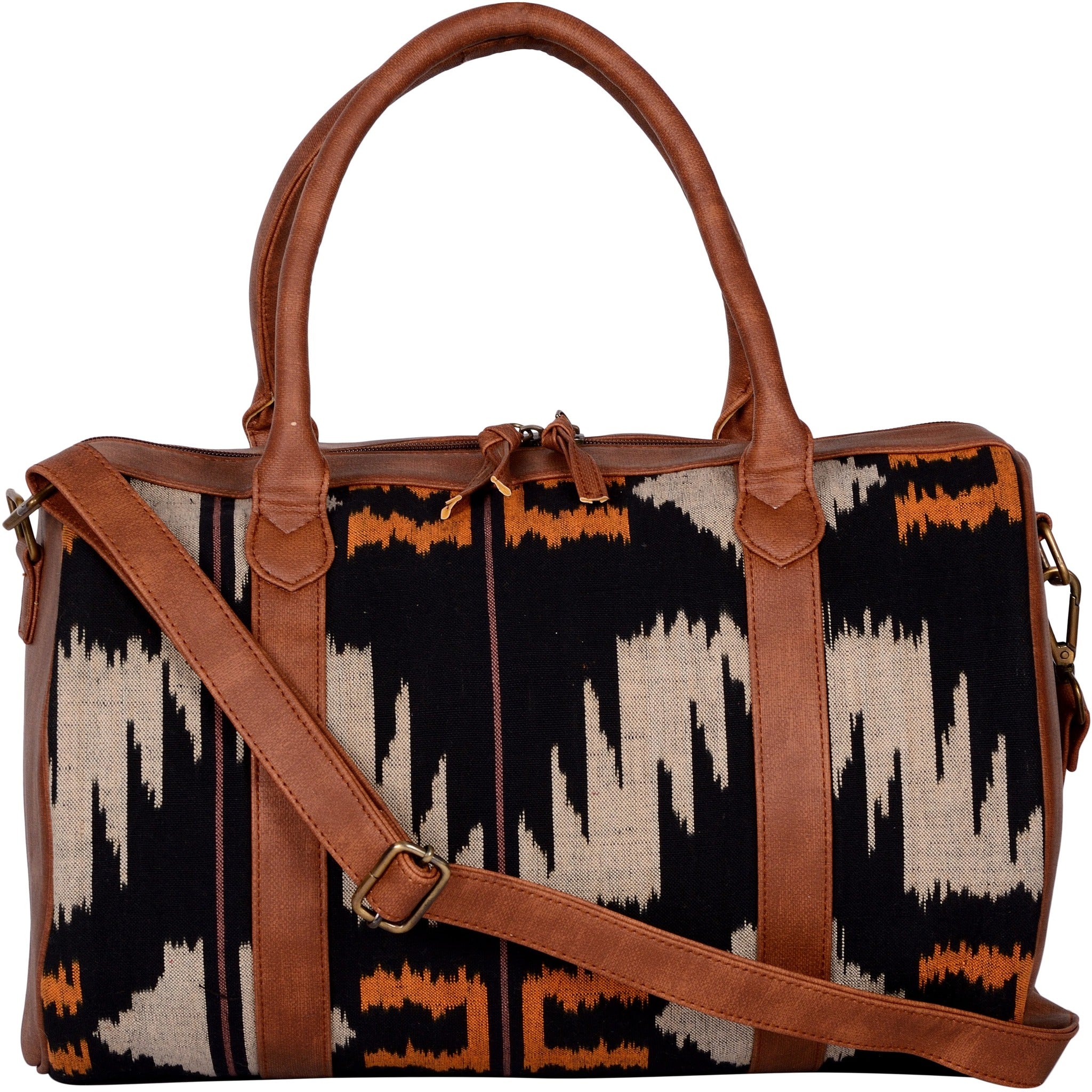 Handwoven Ikat & Vegan Leather Travel Duffle Bag